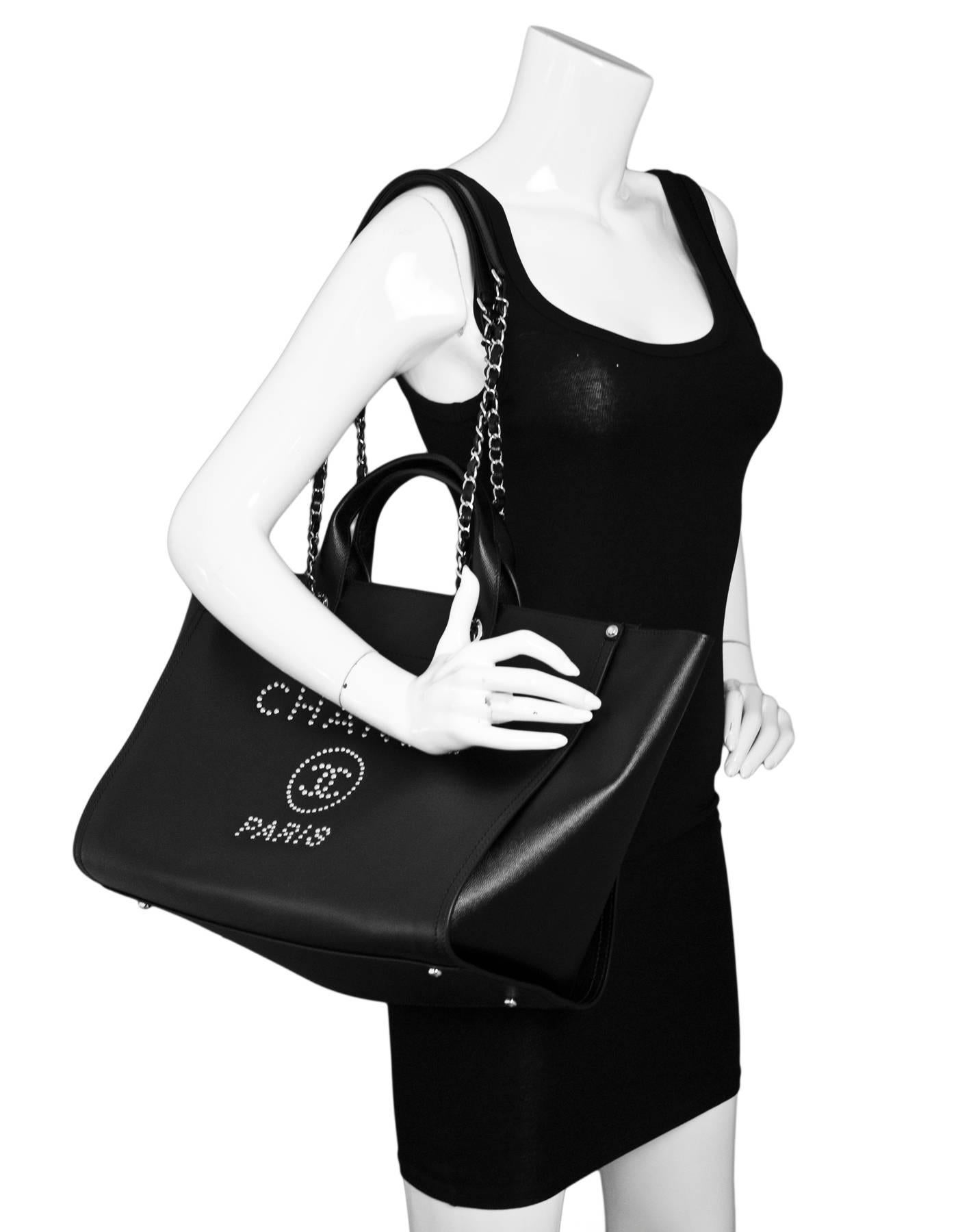Chanel Black Grained Calfskin Studded Medium Deauville Tote Bag, 2018  2