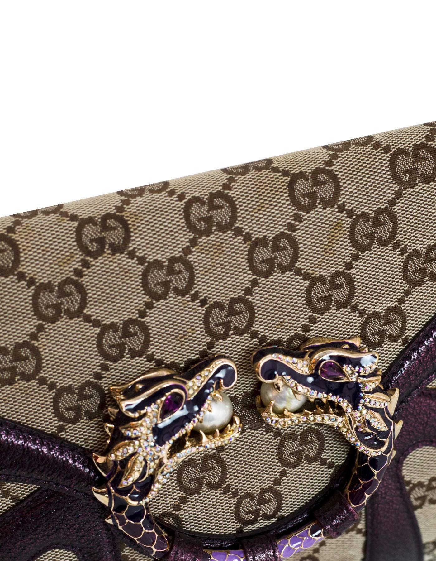Brown Gucci Beige GG Canvas & Purple Leather Tom Ford Dragon Shoulder Bag w. Dust Bag