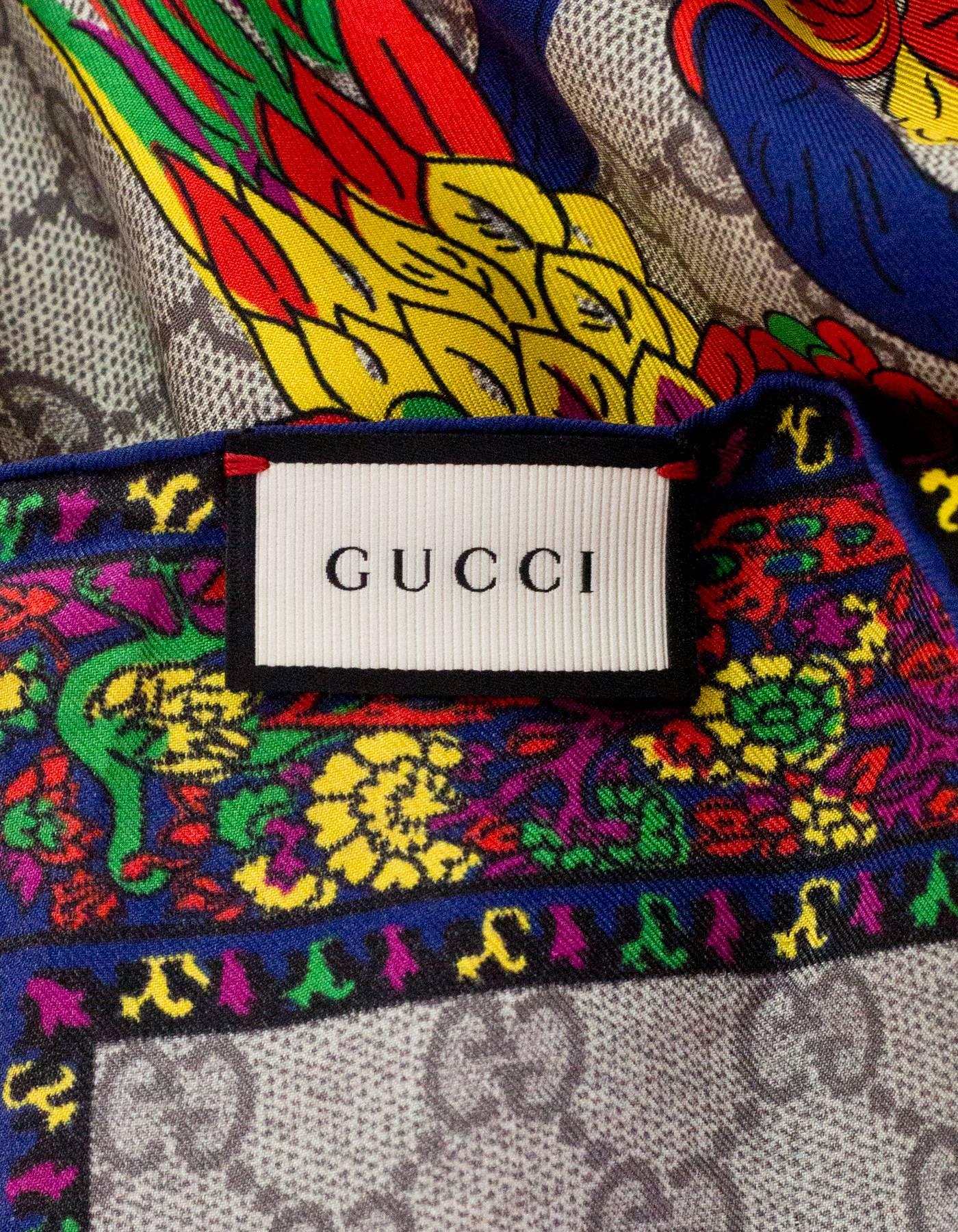 Gucci Monogram Silk Scarf with Bird/Floral Pattern In Excellent Condition In New York, NY