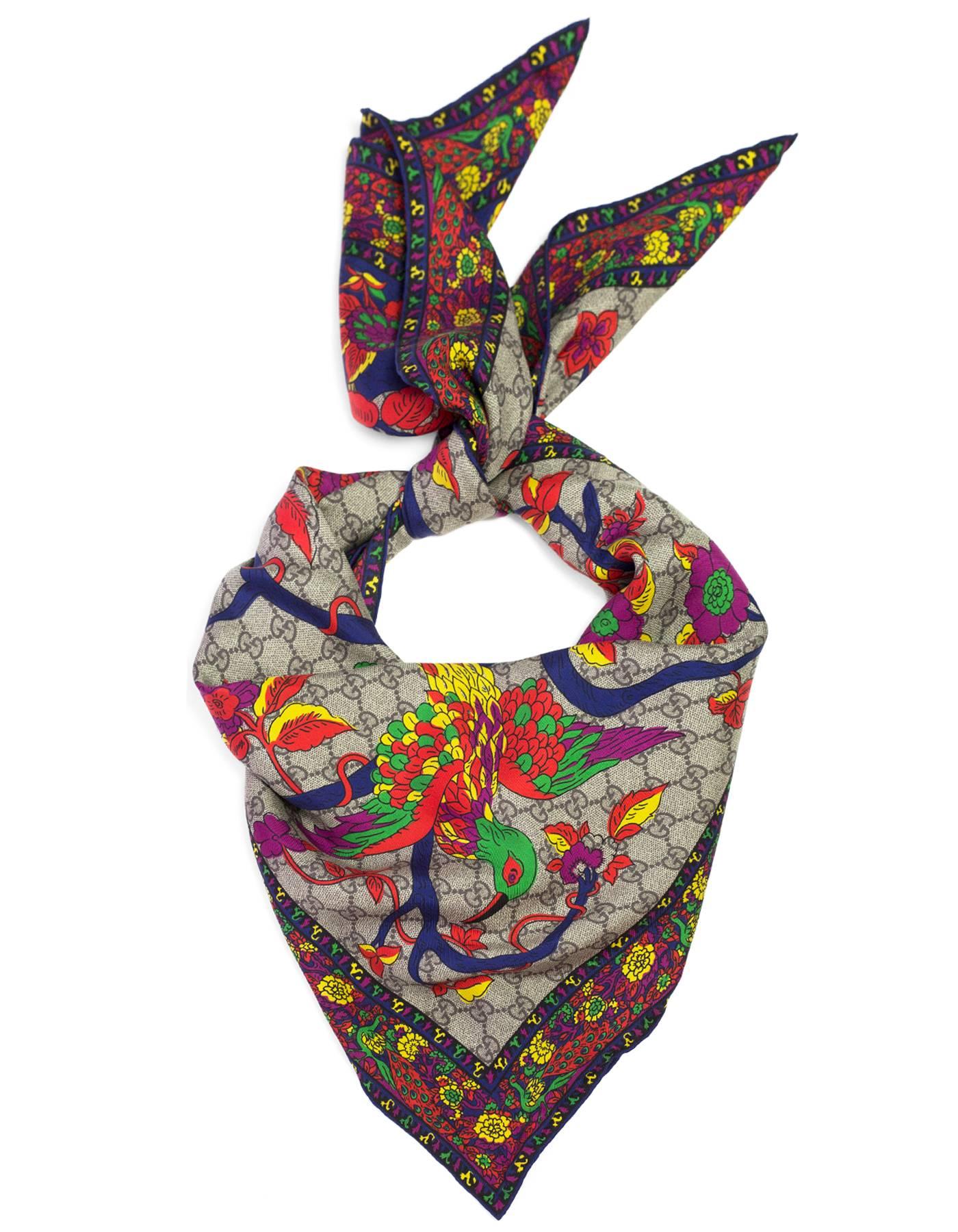 Gucci Monogram Silk Scarf with Bird/Floral Pattern

Made In: Italy
Color: Multi
Composition: 100% Silk
Retail Price: $395 + tax
Overall Condition: Excellent pre-owned condition

Measurements:
Length: 34