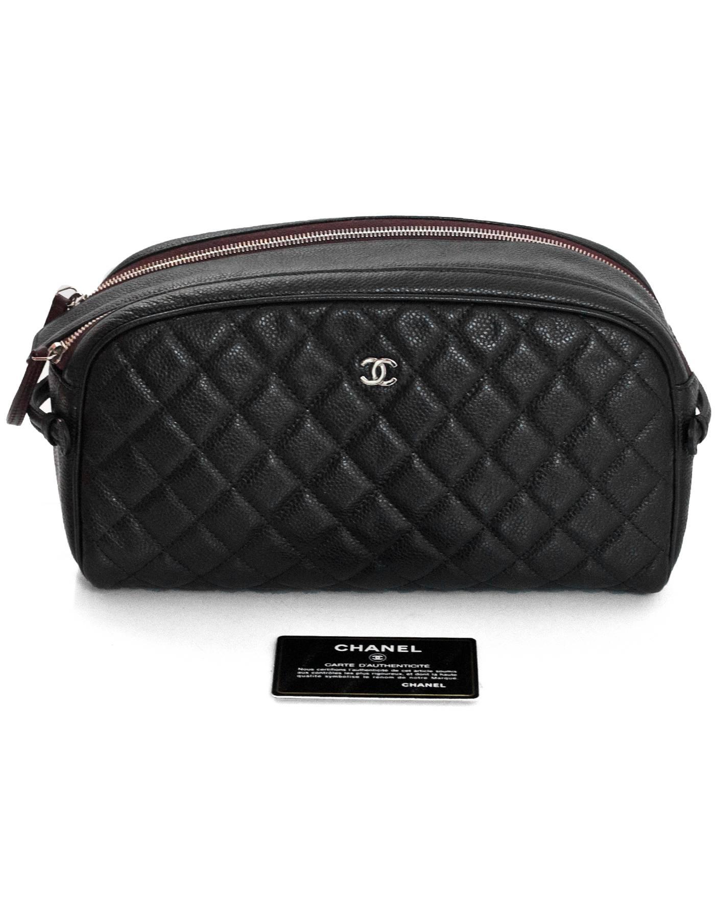 Chanel Black Caviar Leather Double Zip Cosmetic / Toiletry Case Bag 2
