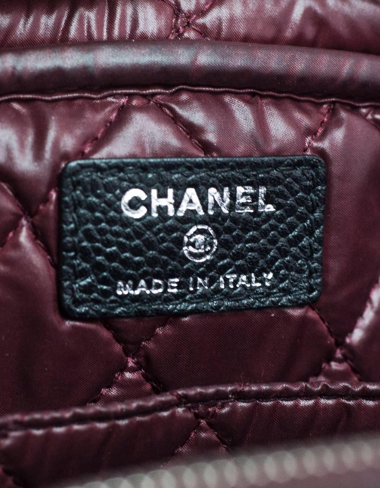 Chanel Black Caviar Leather Double Zip Cosmetic / Toiletry Case Bag For