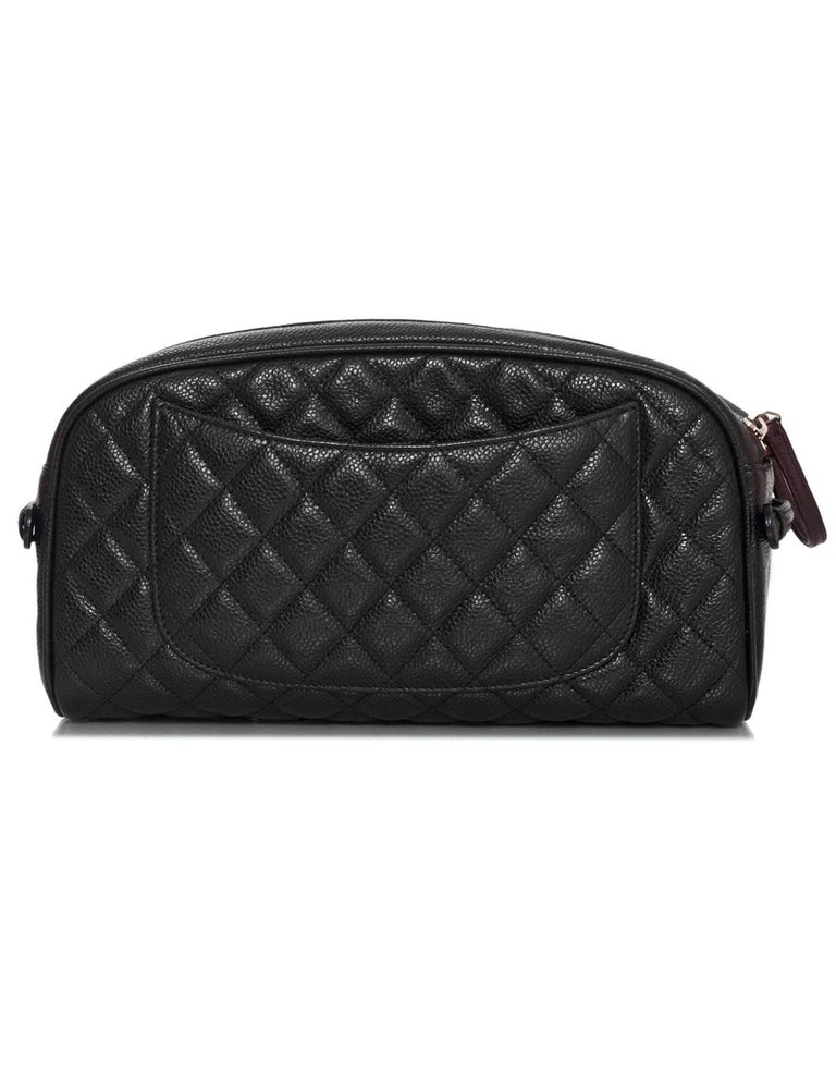 Chanel Black Caviar Leather Double Zip Cosmetic / Toiletry Case