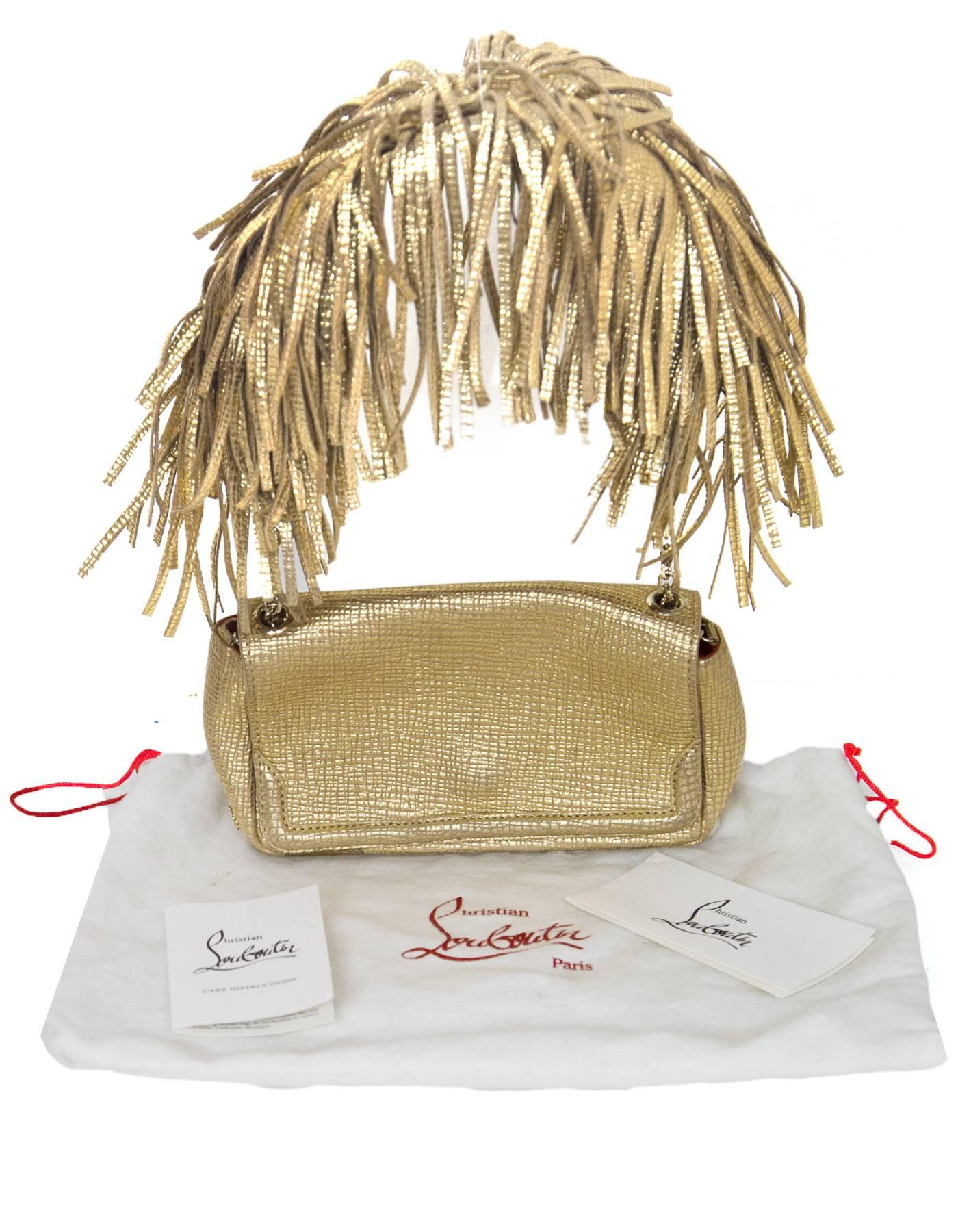 Christian Louboutin Gold Artemis Fringe Shoulder Bag w. Dust Bag 5