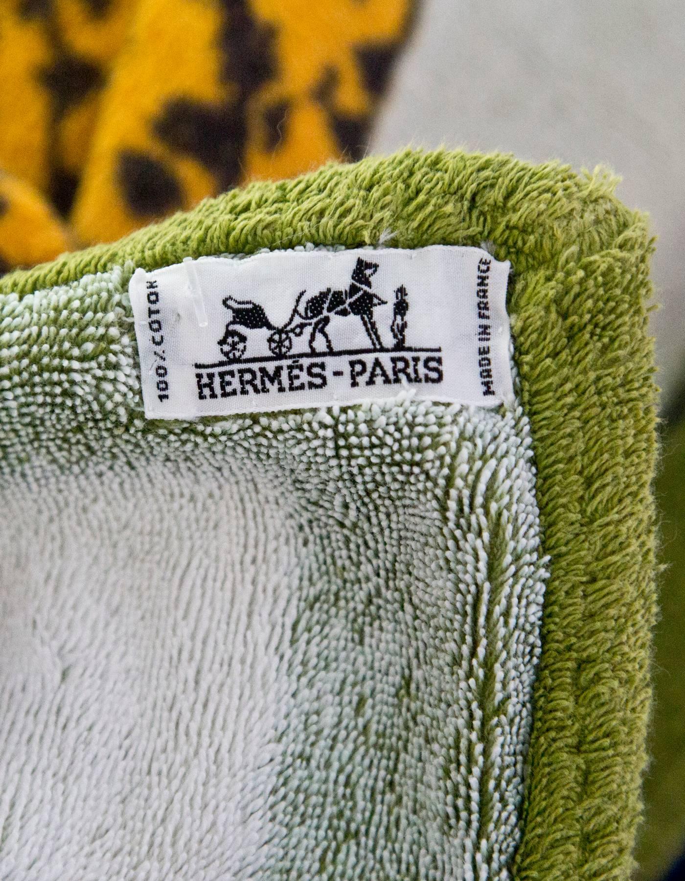 Beige Hermes Green Leopards Beach Towel rt. $600