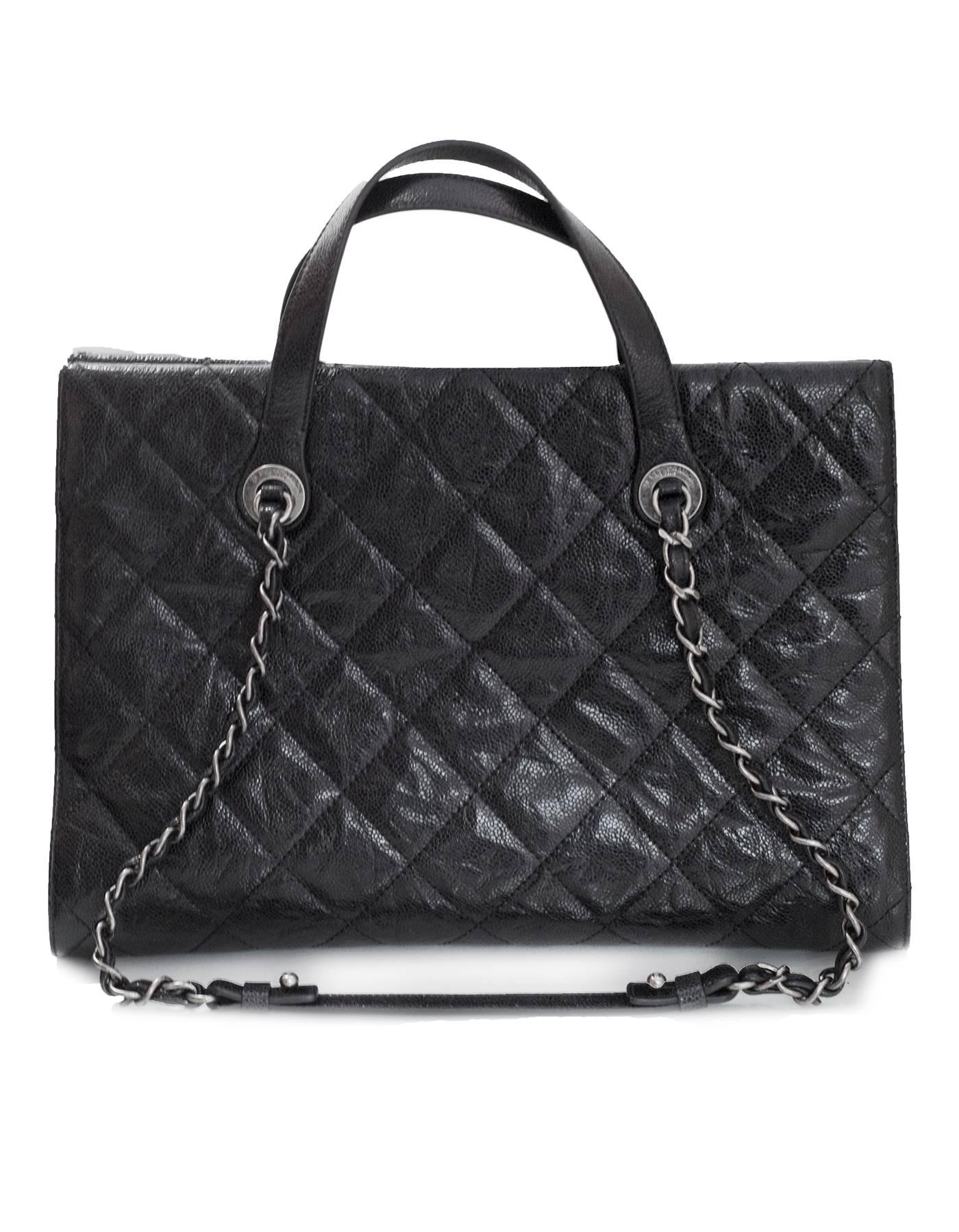 Chanel Black Distressed Glazed Caviar CC Crave Tote Bag with Box In Excellent Condition In New York, NY