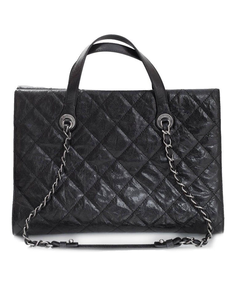 Chanel Black Distressed Glazed Caviar CC Crave Tote Bag with Box