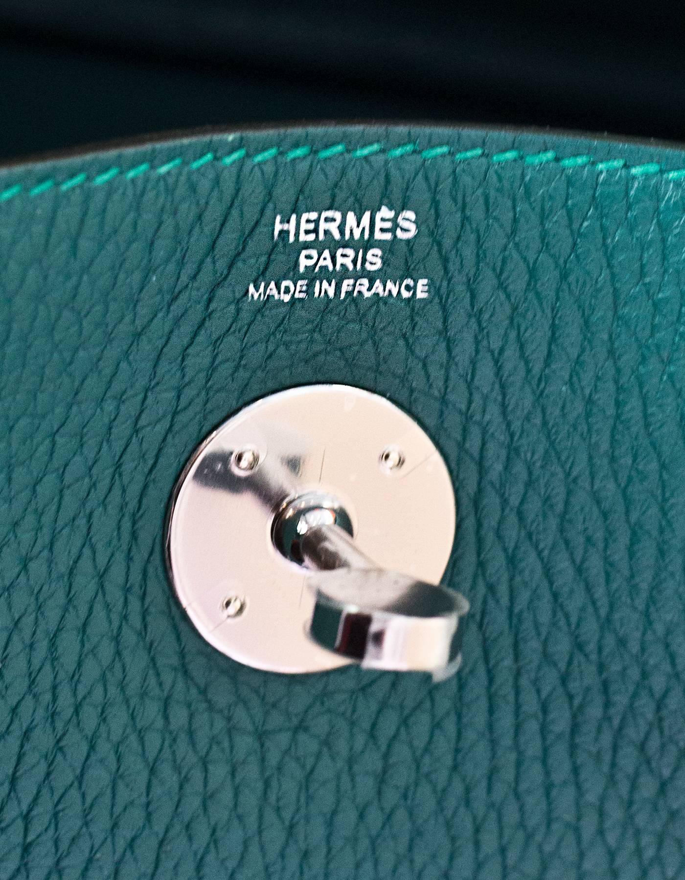 Women's Hermes Malachite Green Taurillon Clemence Leather 26cm Lindy Bag w. Receipt