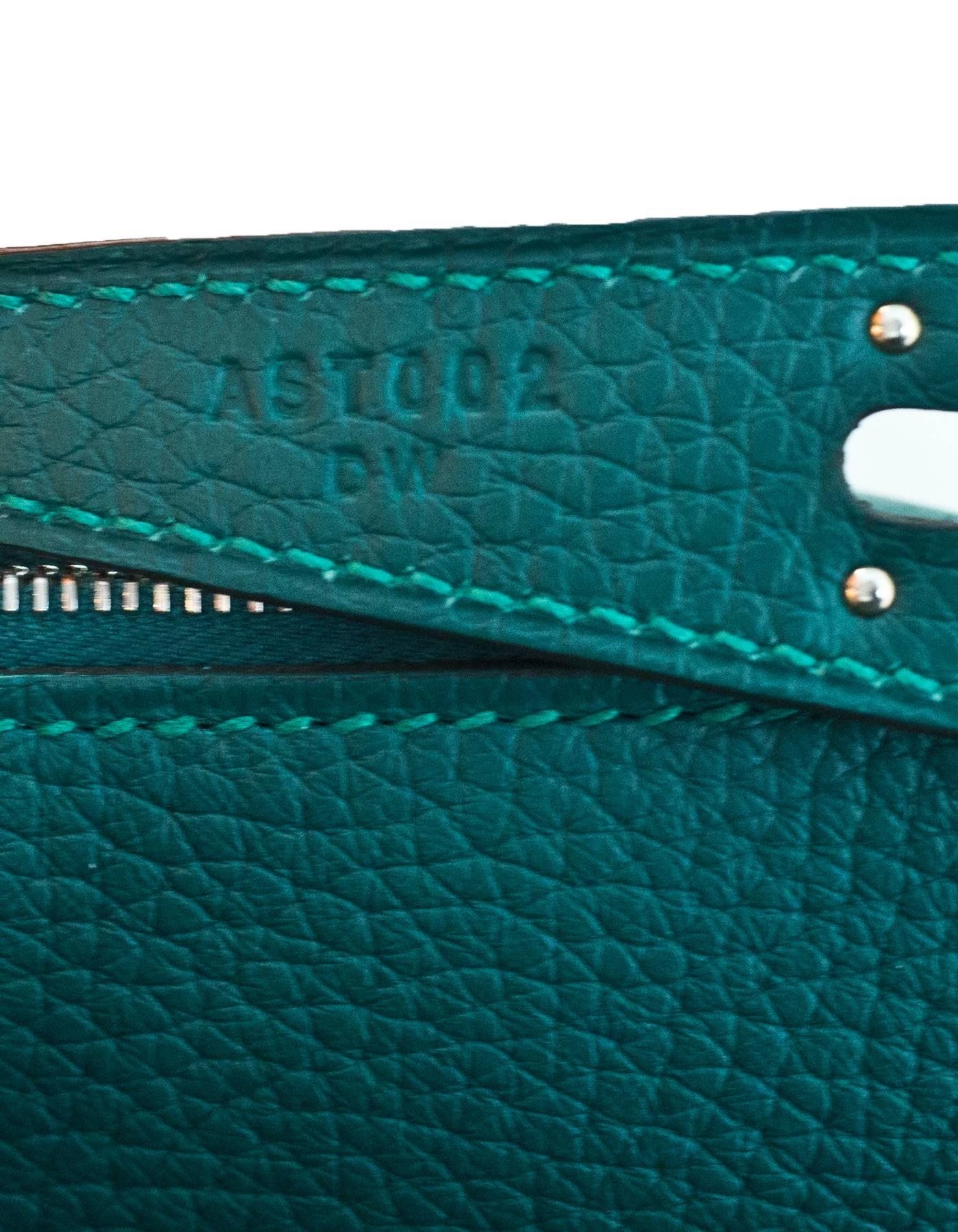 Hermes Malachite Green Taurillon Clemence Leather 26cm Lindy Bag w. Receipt 1