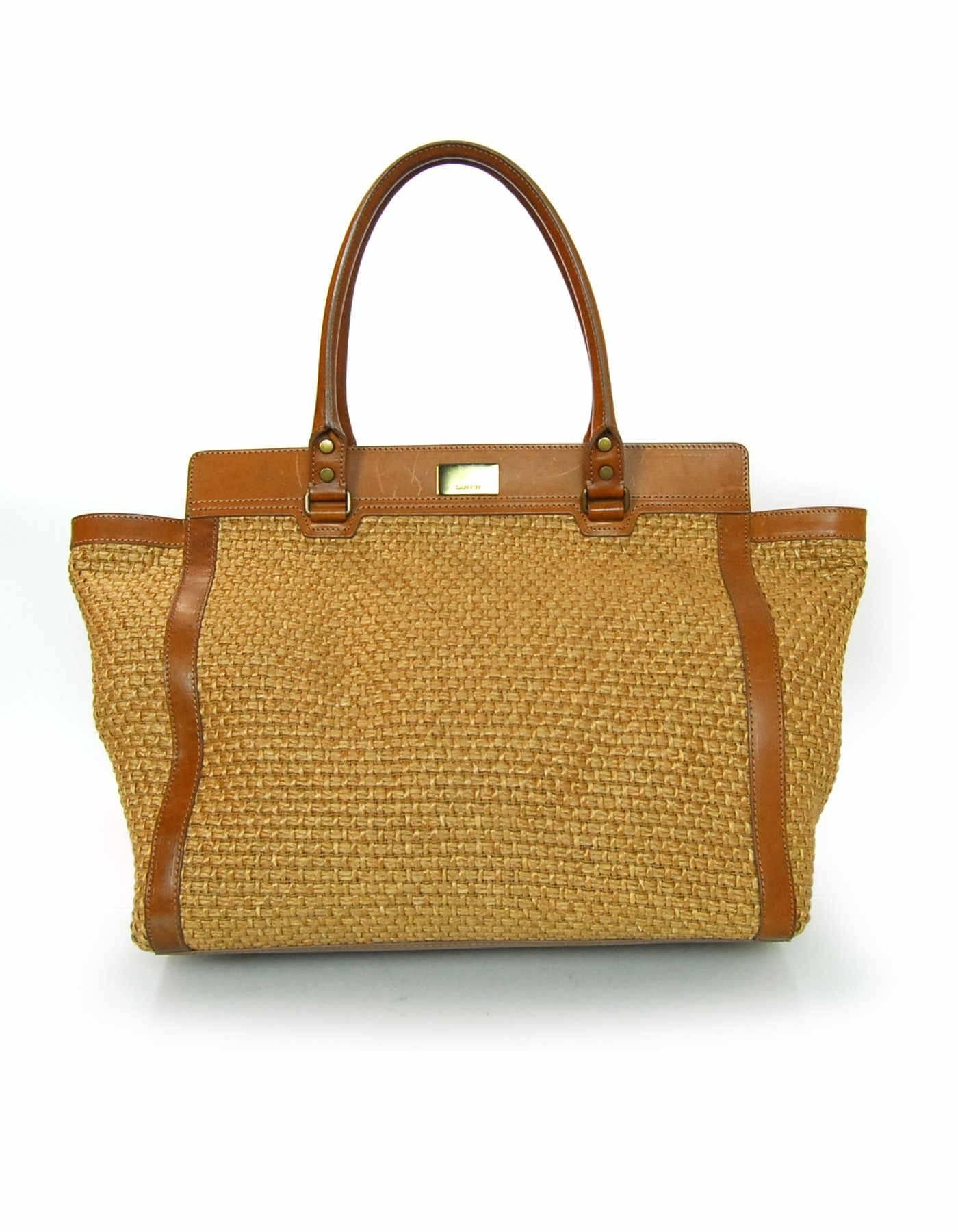Brown Lanvin Tan Woven Tote Bag with Detachable Snakeskin Pouch 
