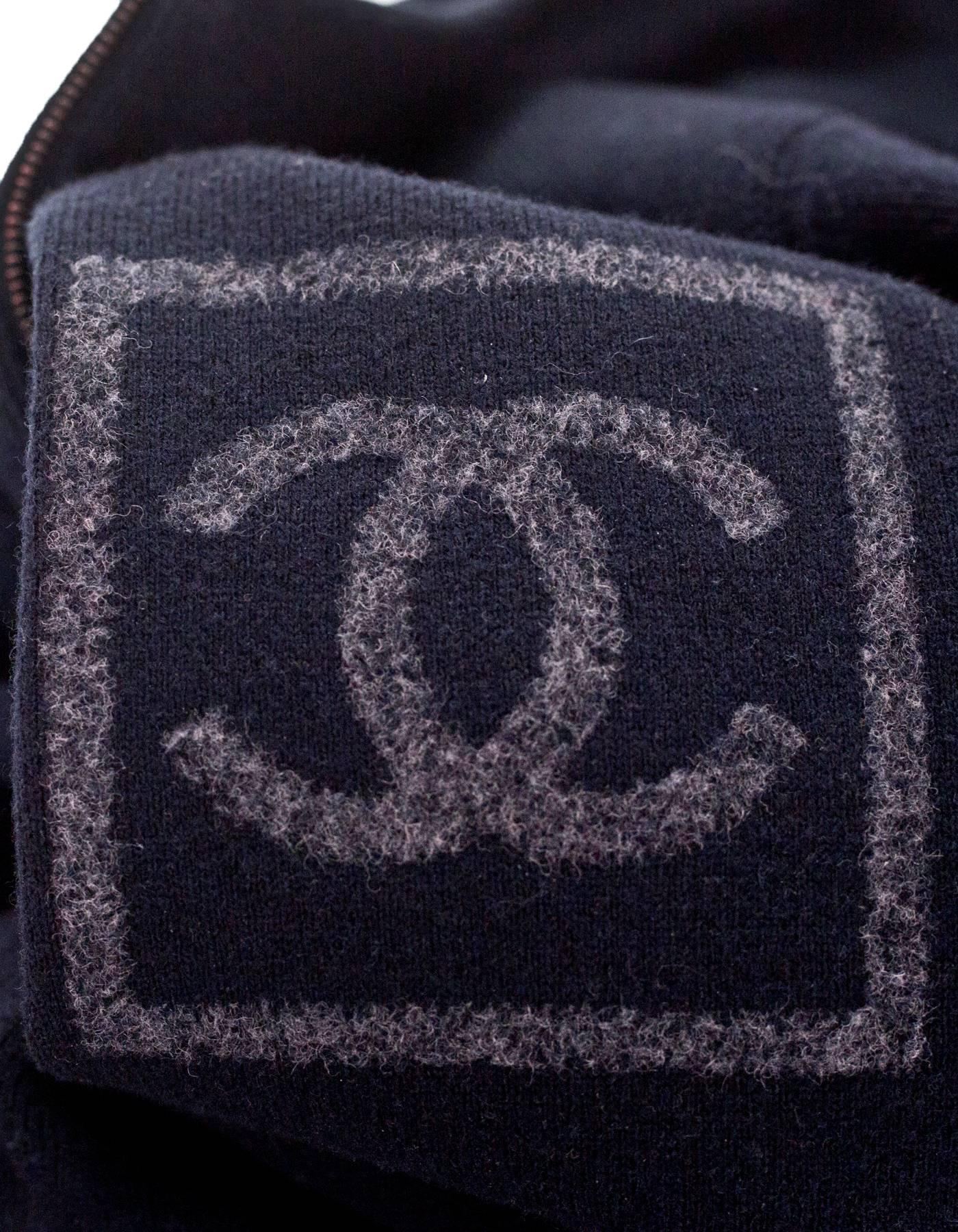 Black Chanel Sport Navy Wool Long Sweater Coat Sz FR42