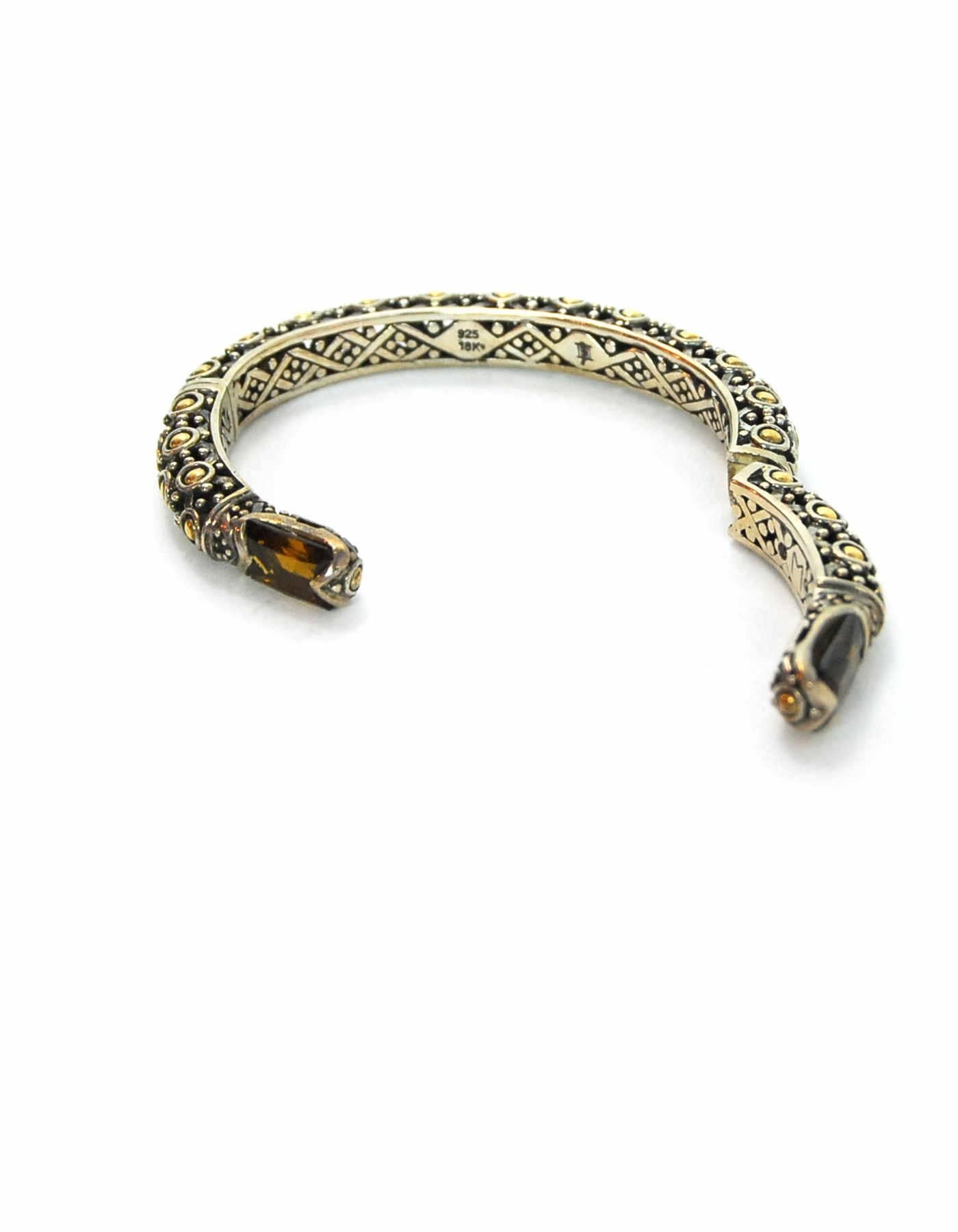 John Hardy Sterling, 18 Karat Gold and Topaz Jaisalmer Dot Hinge Cuff Bracelet In Excellent Condition In New York, NY