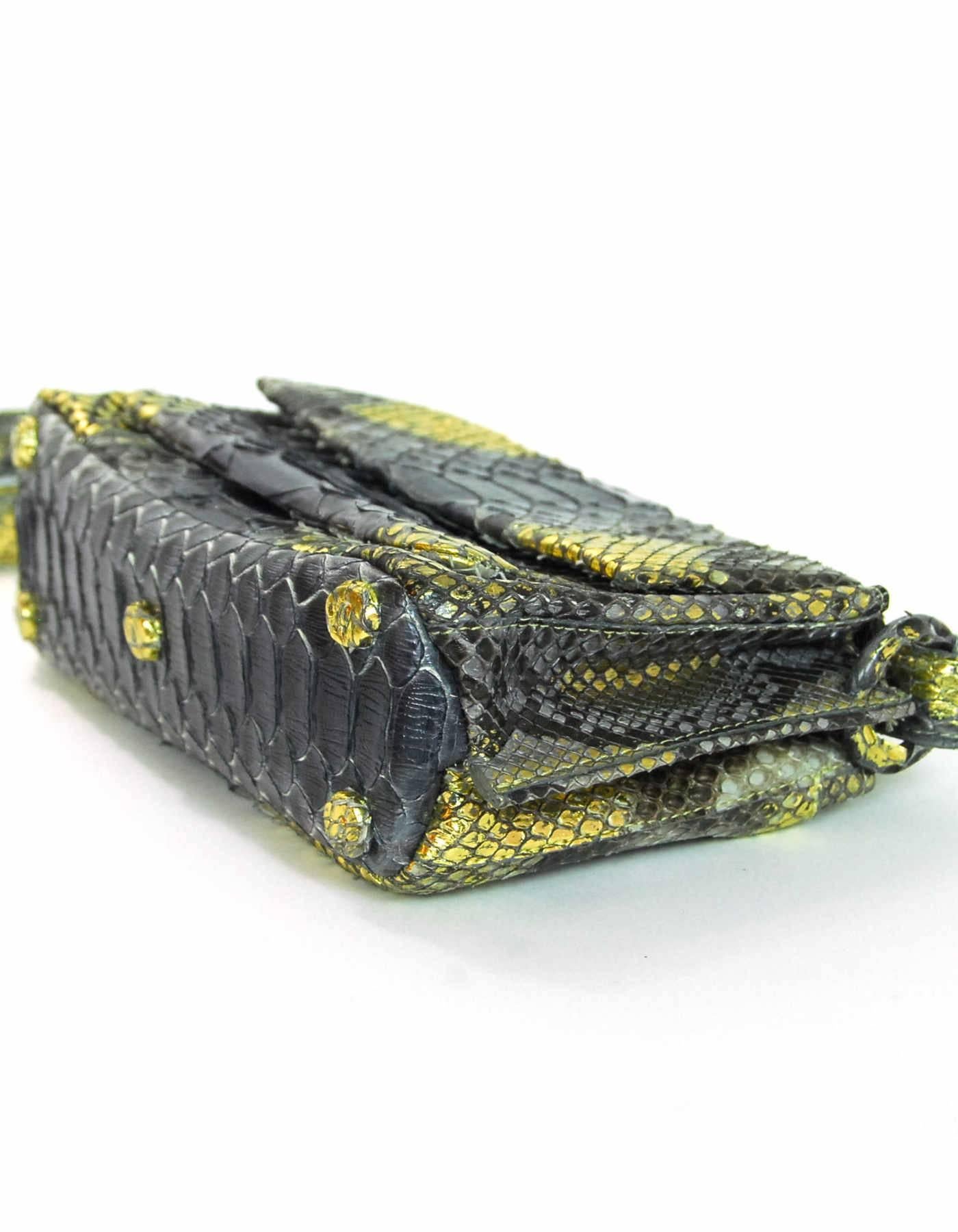 Nancy Gonzalez Grey & Gold Python Crossbody Bag w. Dust Bag rt. $2, 750 In Excellent Condition In New York, NY