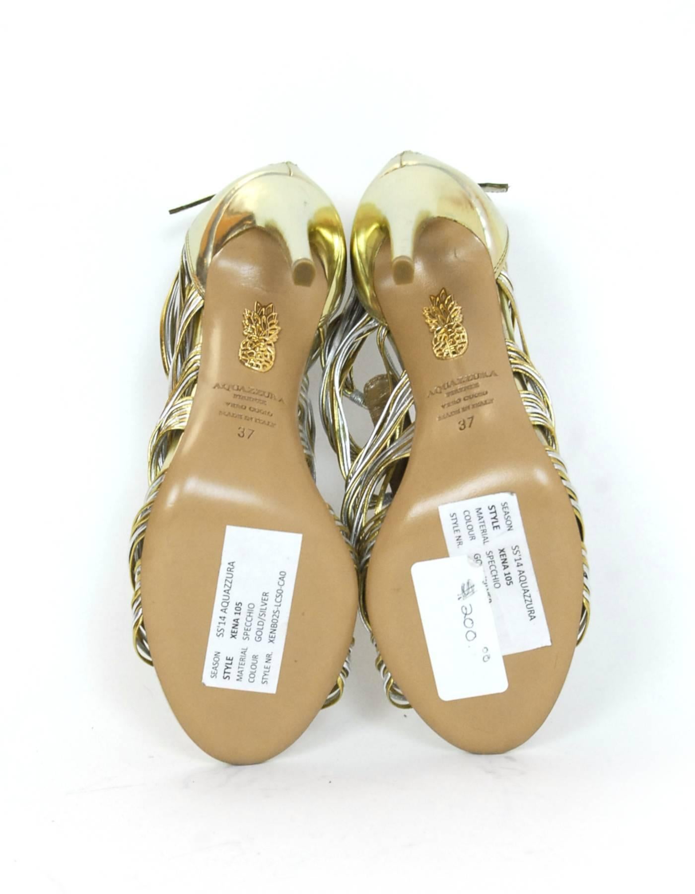 Women's Aquazzura Gold & Silver Xena 105 Sandals Sz 37 NEW