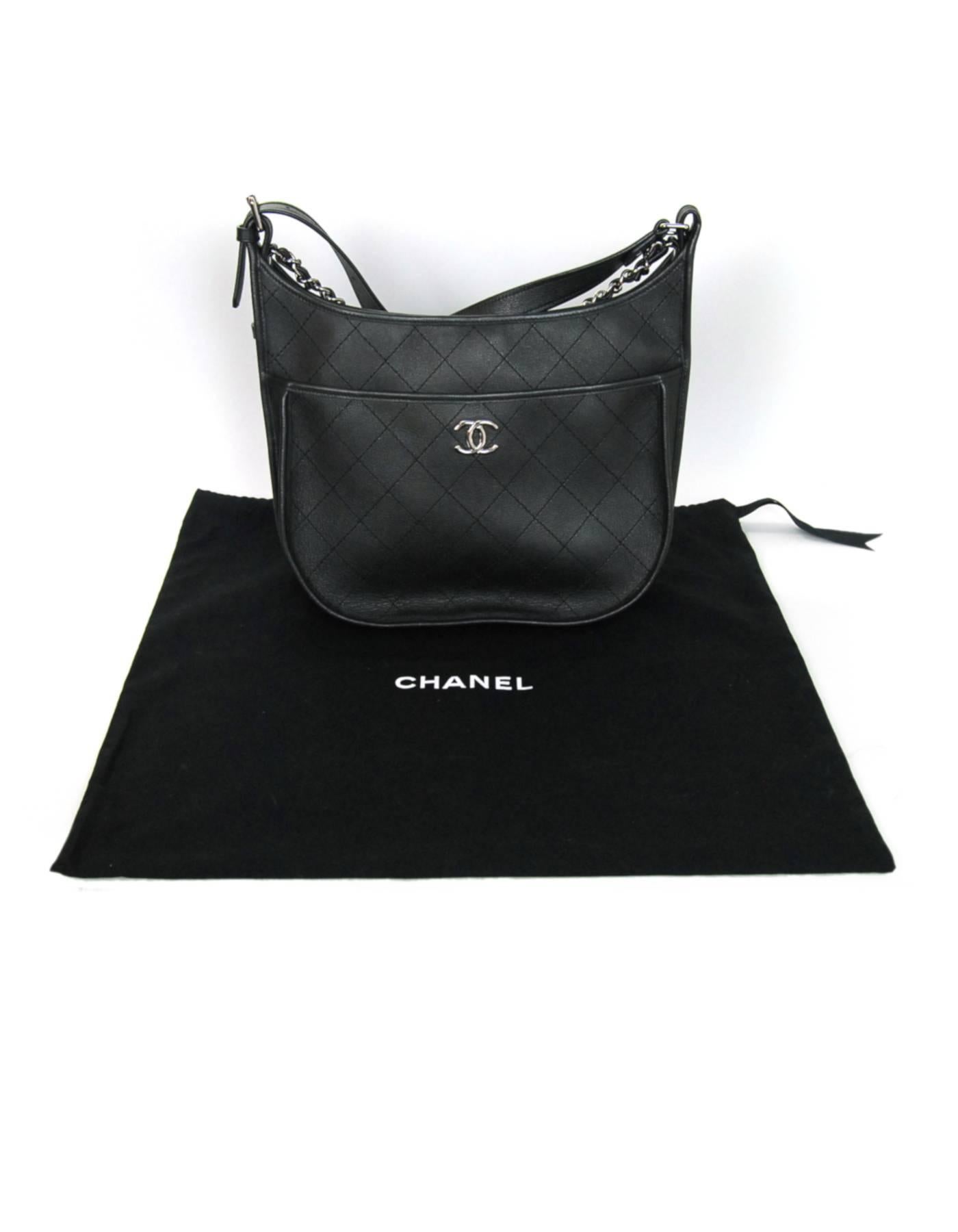 Chanel 2018 Black Metallic Quilted Leather Hobo Messenger Bag w. Receipt rt. $4K 2