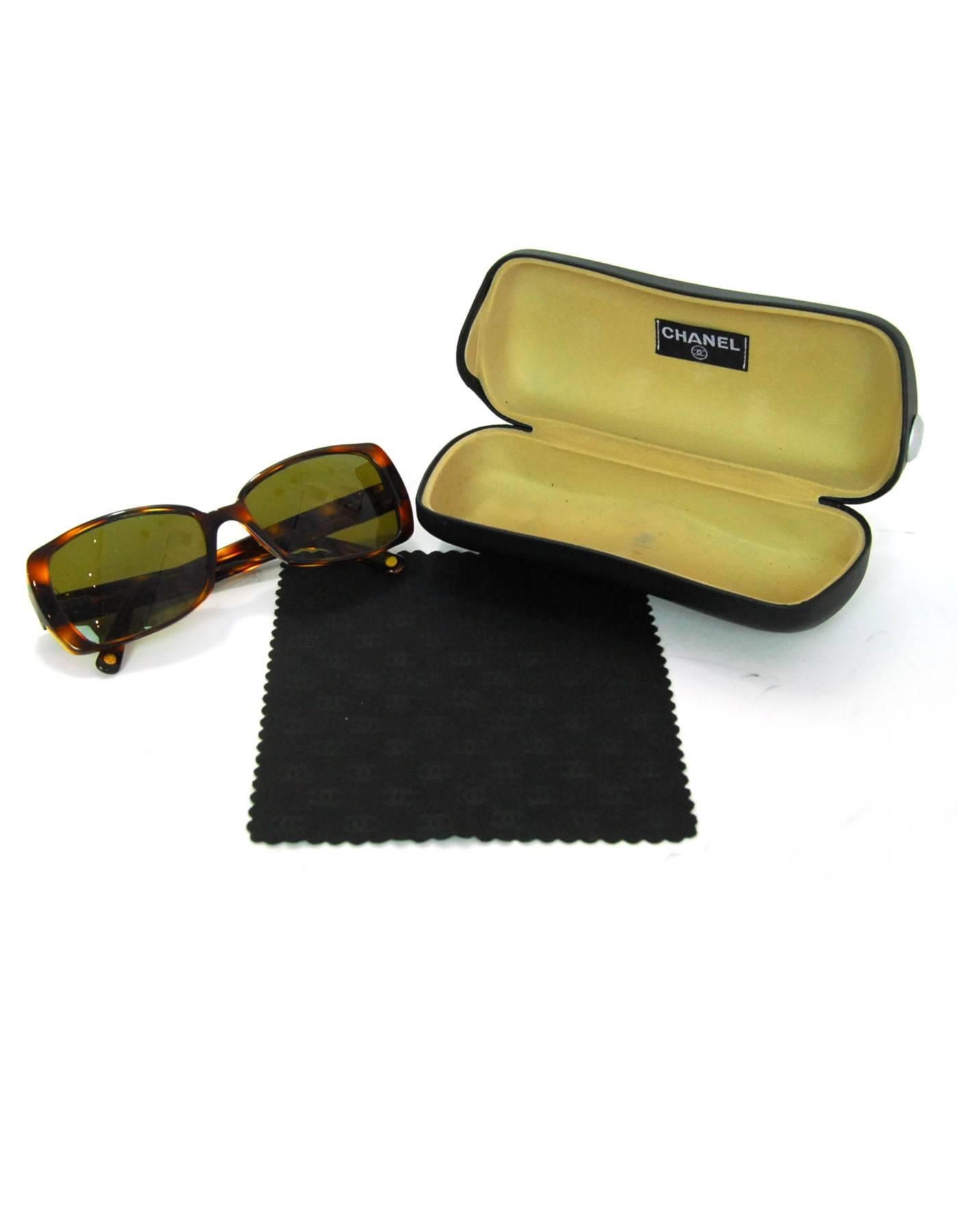 Women's Chanel Brown Tortoise & Crystal CC Sunglasses with Case