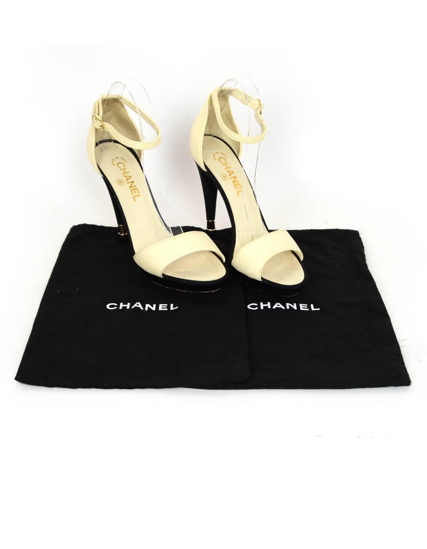 Chanel Black Grossgrain & Ivory Leather Sandals Sz 39.5 with DB 1