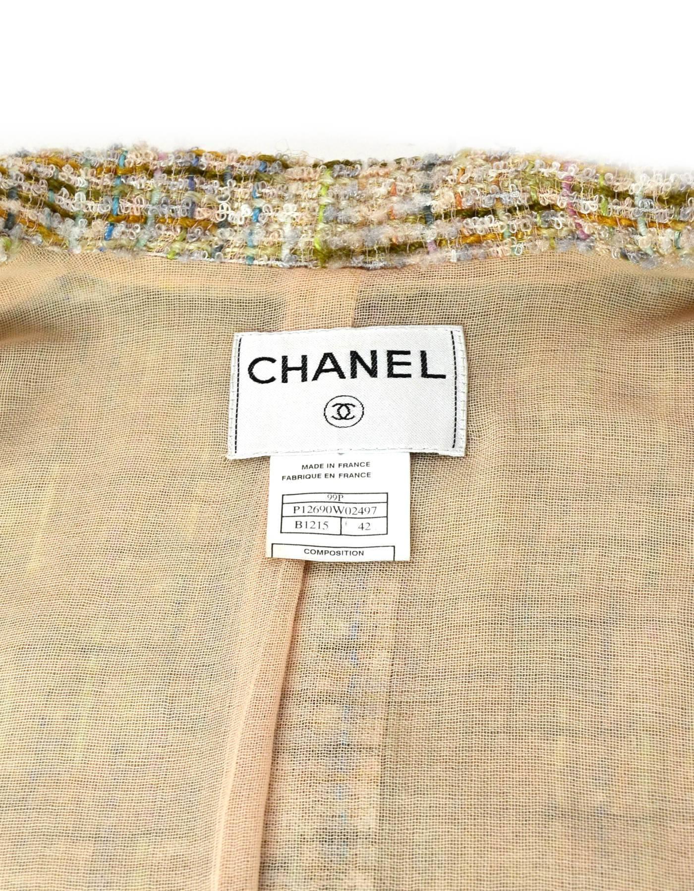 Women's Chanel Beige & Multi-Colored Tweed Jacket Sz FR42