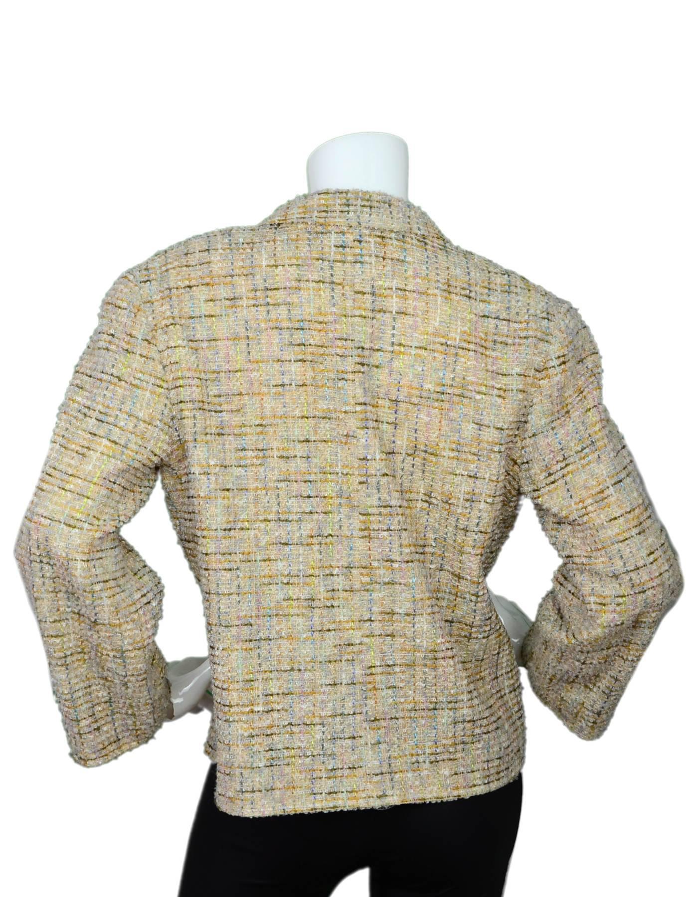 Chanel Beige & Multi-Colored Tweed Jacket Sz FR42 In Excellent Condition In New York, NY