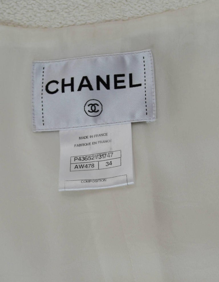 Chanel White Boucle with Faux Pearl Jacket Sz FR34 For Sale at