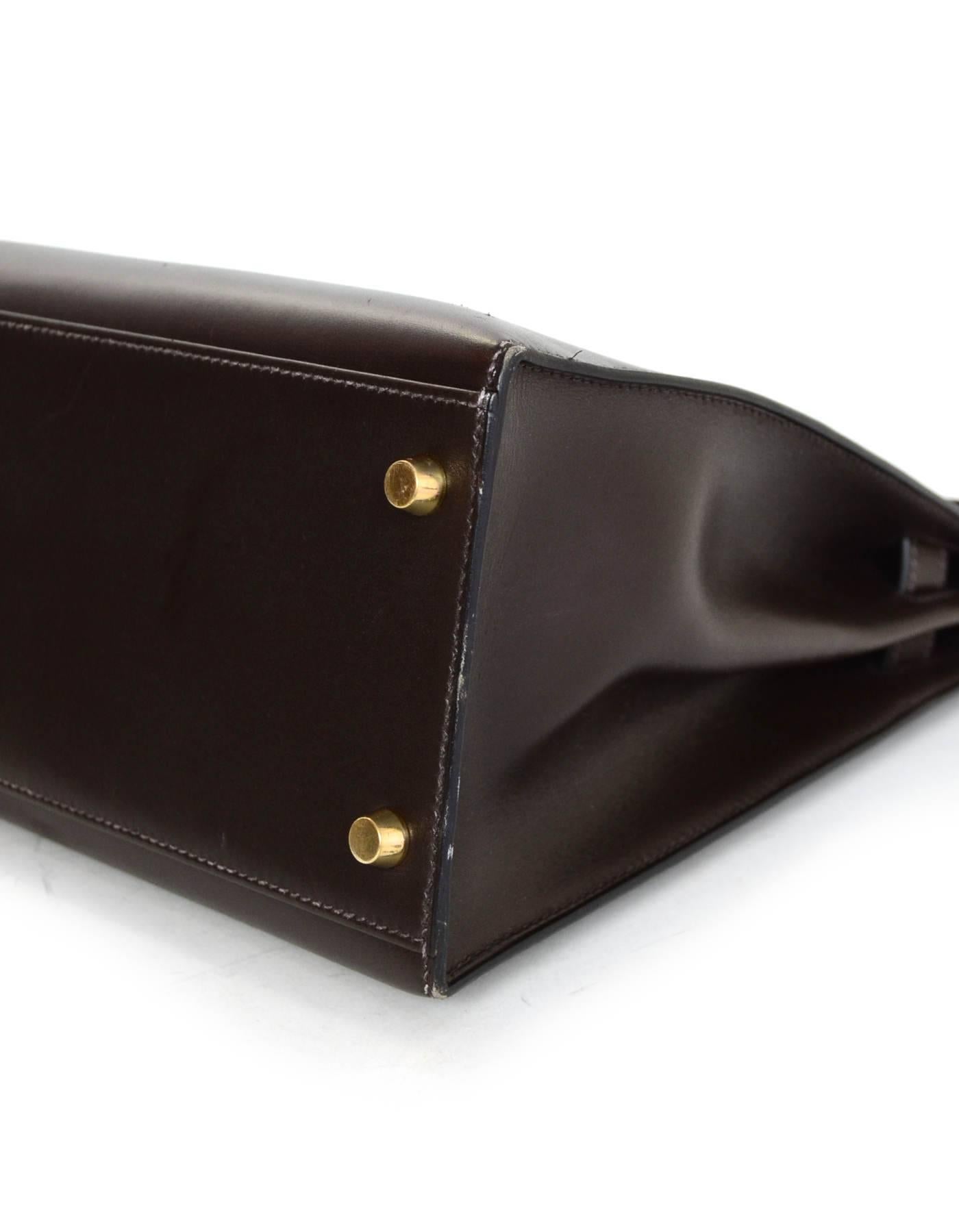 Women's Hermes Brown Box Leather Sellier Rigid 32cm Kelly Bag w. Strap