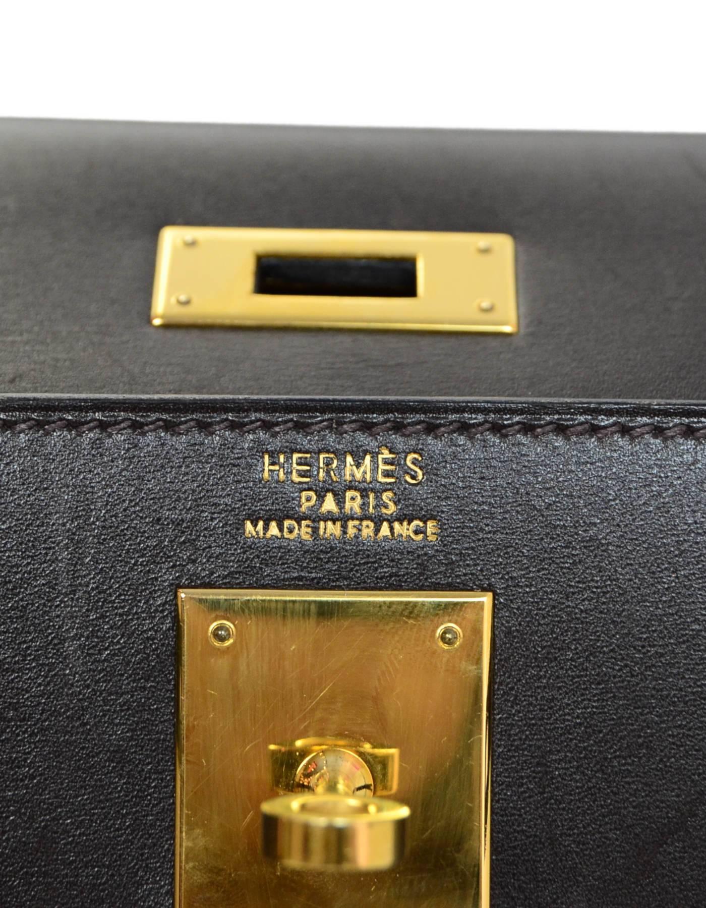 Hermes Brown Box Leather Sellier Rigid 32cm Kelly Bag w. Strap 2