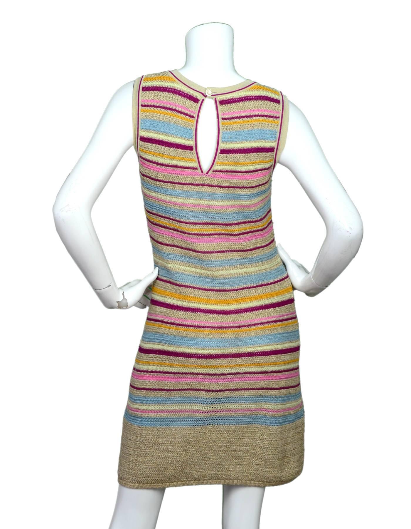 Brown Chanel Tan & Multi-Colored Striped Knit Dress Sz FR36