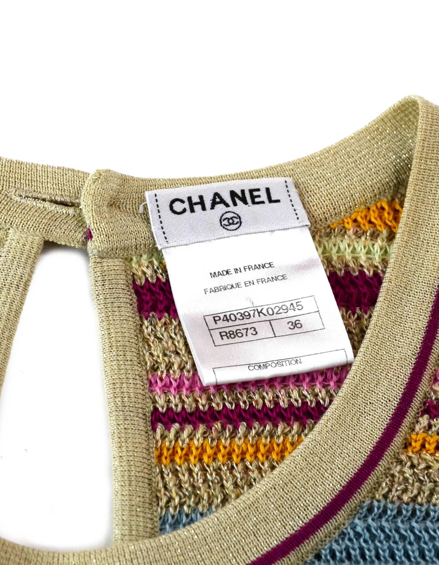 Chanel Tan & Multi-Colored Striped Knit Dress Sz FR36 In Excellent Condition In New York, NY