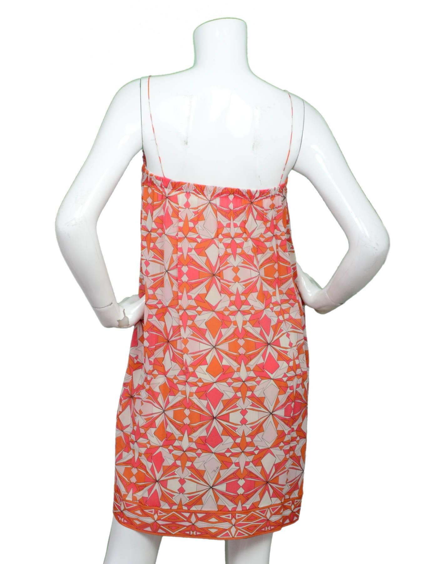 Emilio Pucci Silk Orange Print Dress Sz 4 In Excellent Condition In New York, NY