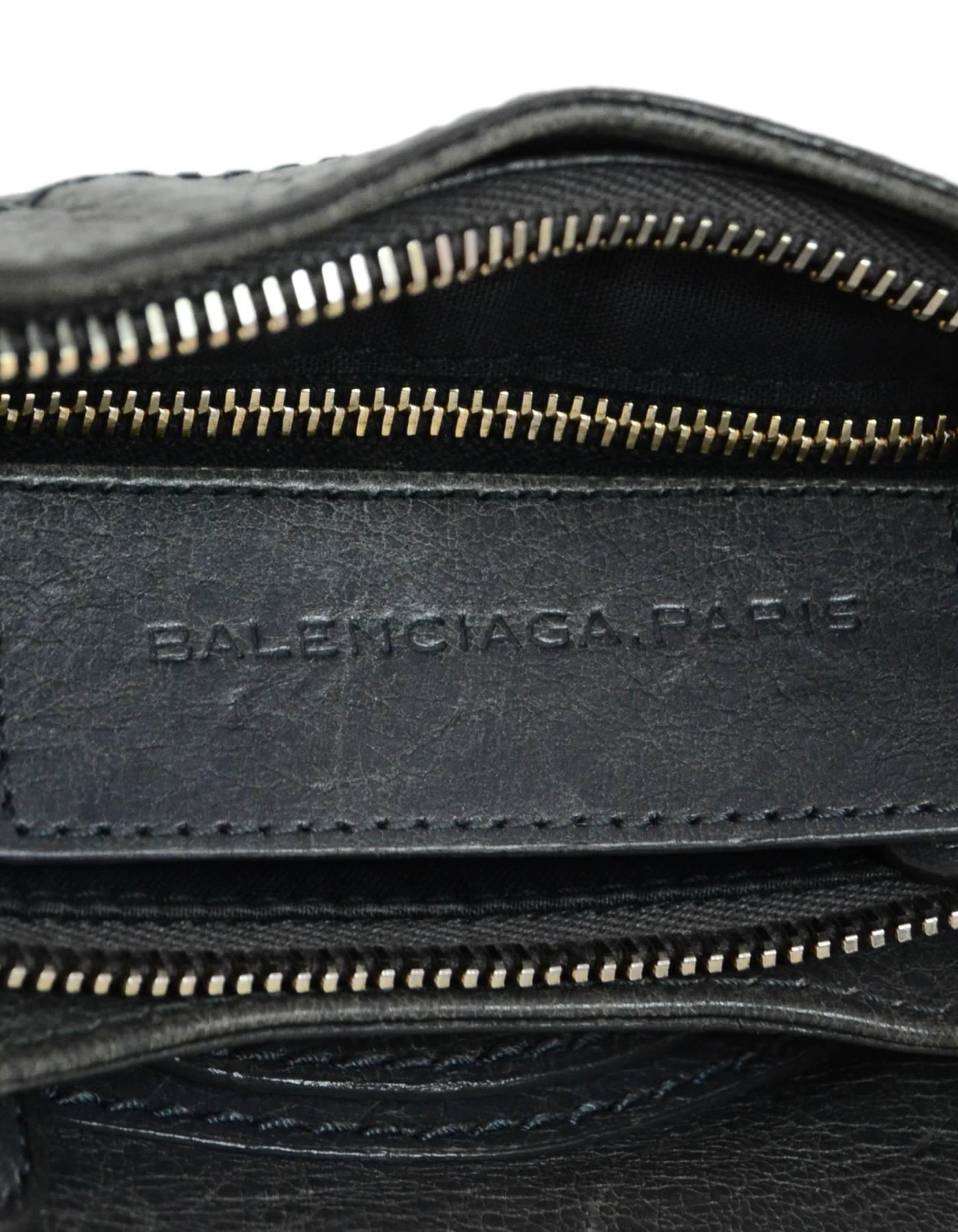 Balenciaga Grey Distressed Leather Moto Giant 12 Hip Crossbody Bag with Dust Bag In Good Condition In New York, NY