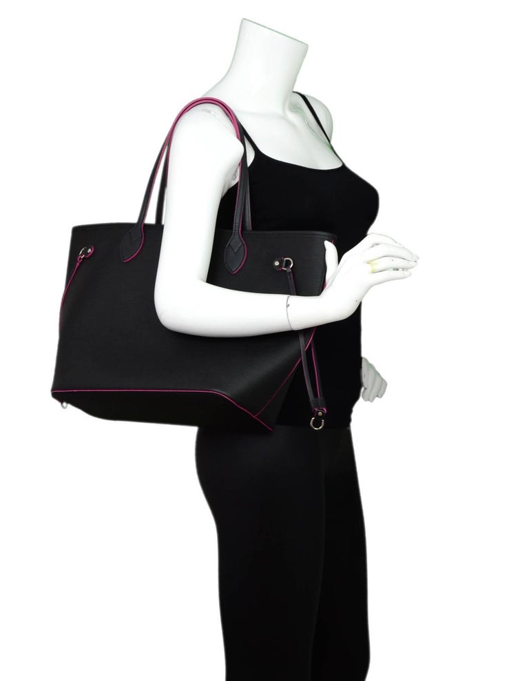Louis Vuitton Black Noir and Rose Pink Epi Neverfull MM Tote Bag with Dust Bag For Sale at 1stdibs