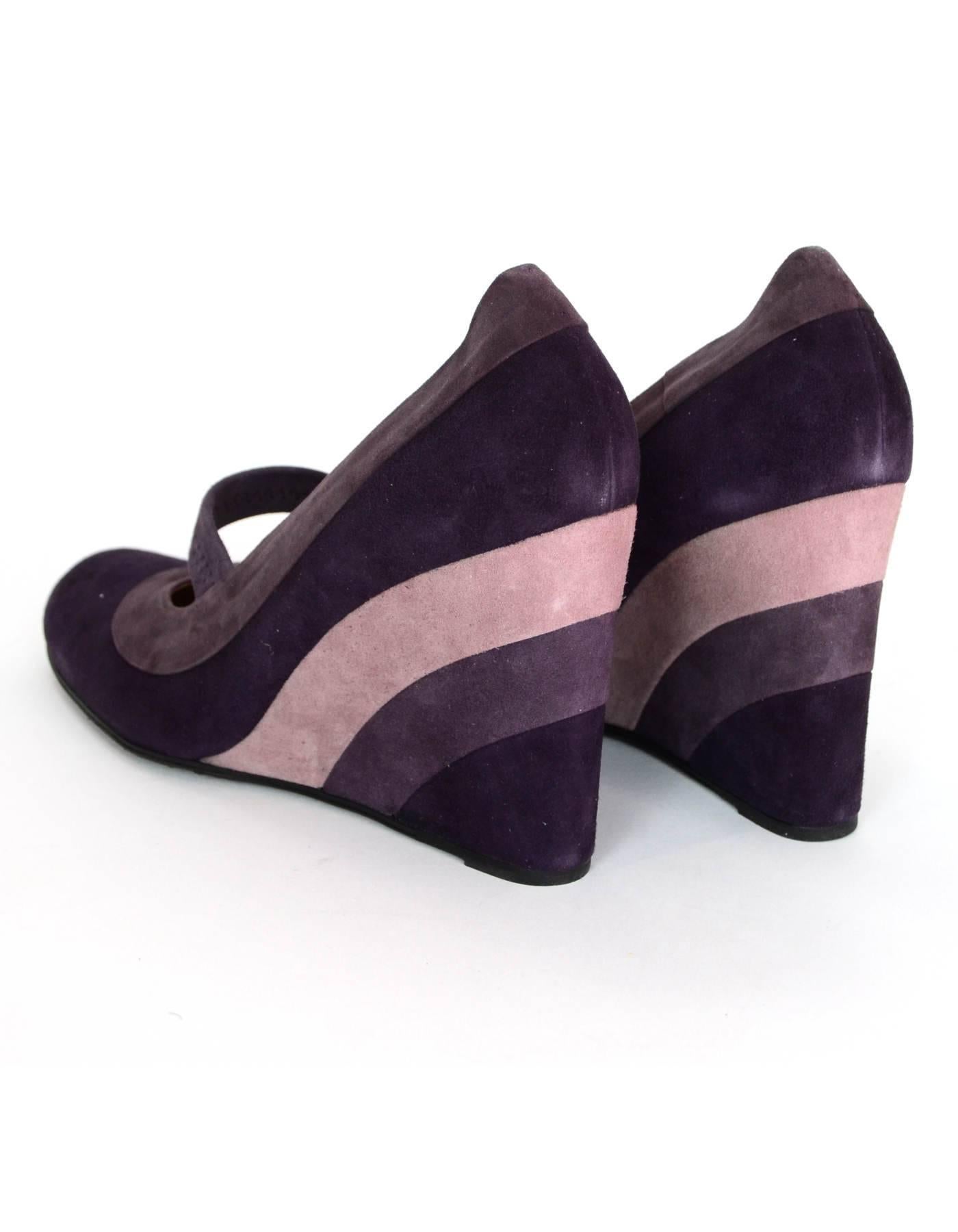 Taryn Rose Purple Tri-Color Suede Mary Jane Wedges Sz 41 NIB In Excellent Condition In New York, NY