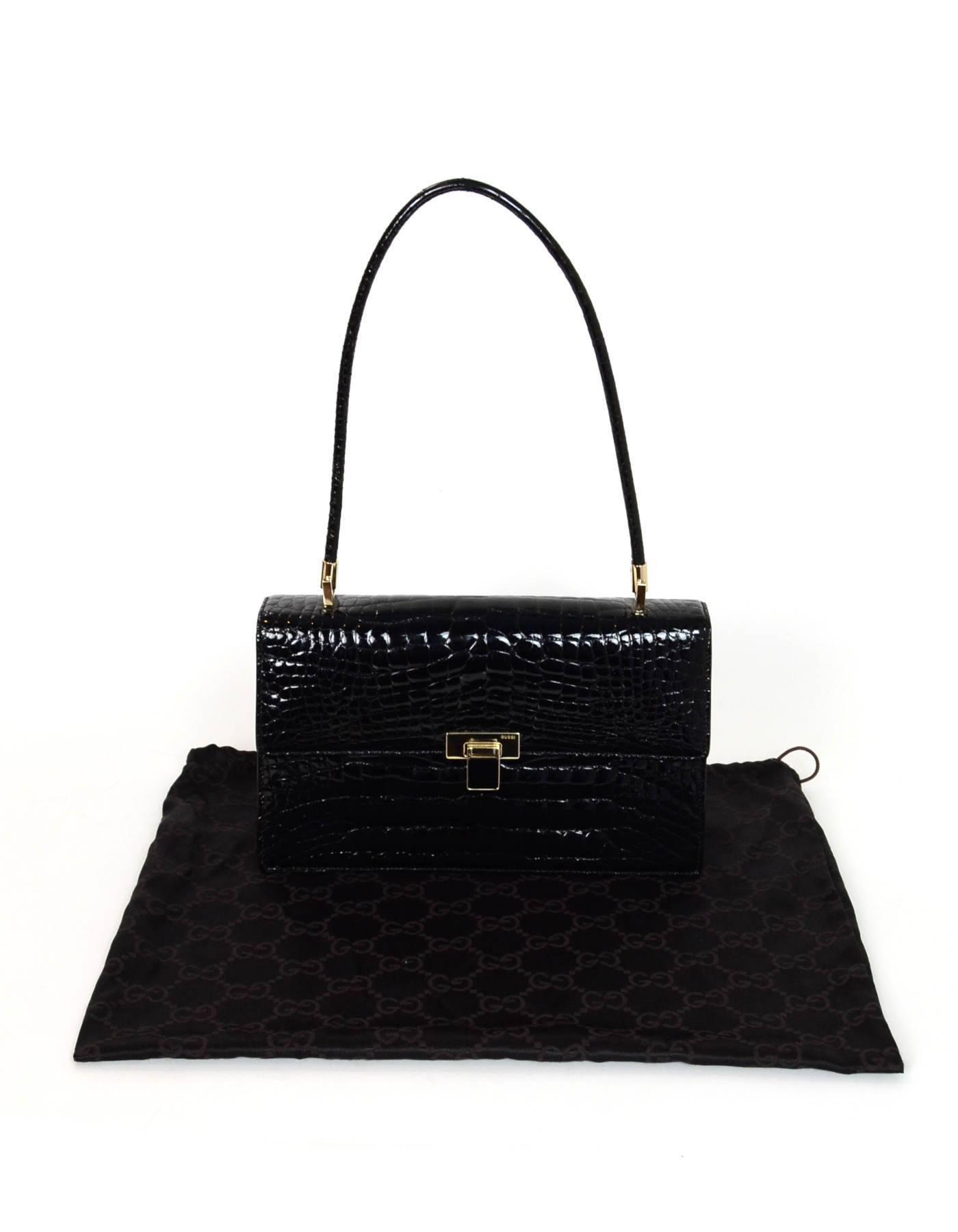 Gucci Vintage Black Crocodile Flap Bag with Dust Bag 5