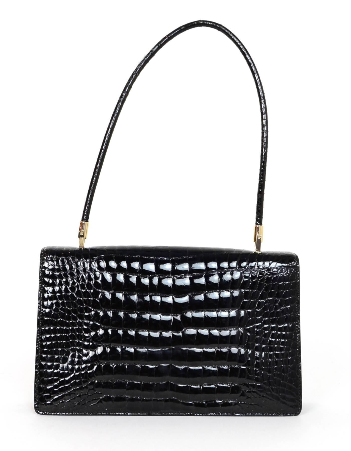 Gucci Vintage Black Crocodile Flap Bag with Dust Bag In Excellent Condition In New York, NY