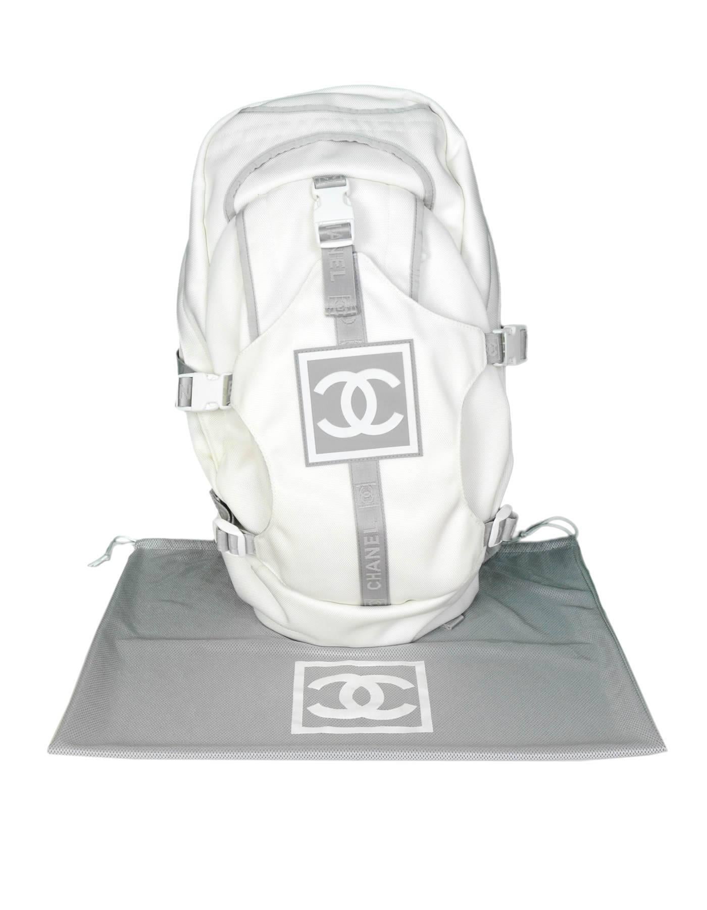 Chanel Sport White Canvas CC Backpack Bag with Dust Bag 2