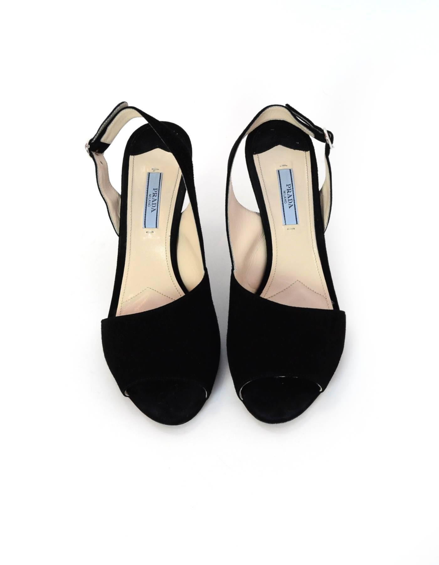 Prada Black Suede d'Orsay Open-Toe Pumps Sz 39.5 with Box, DB In Excellent Condition In New York, NY