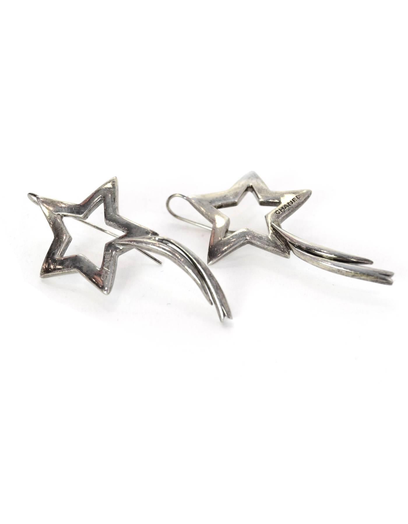 Chanel Sterling Silver Comete Shooting Star Pierced Earrings In Excellent Condition In New York, NY