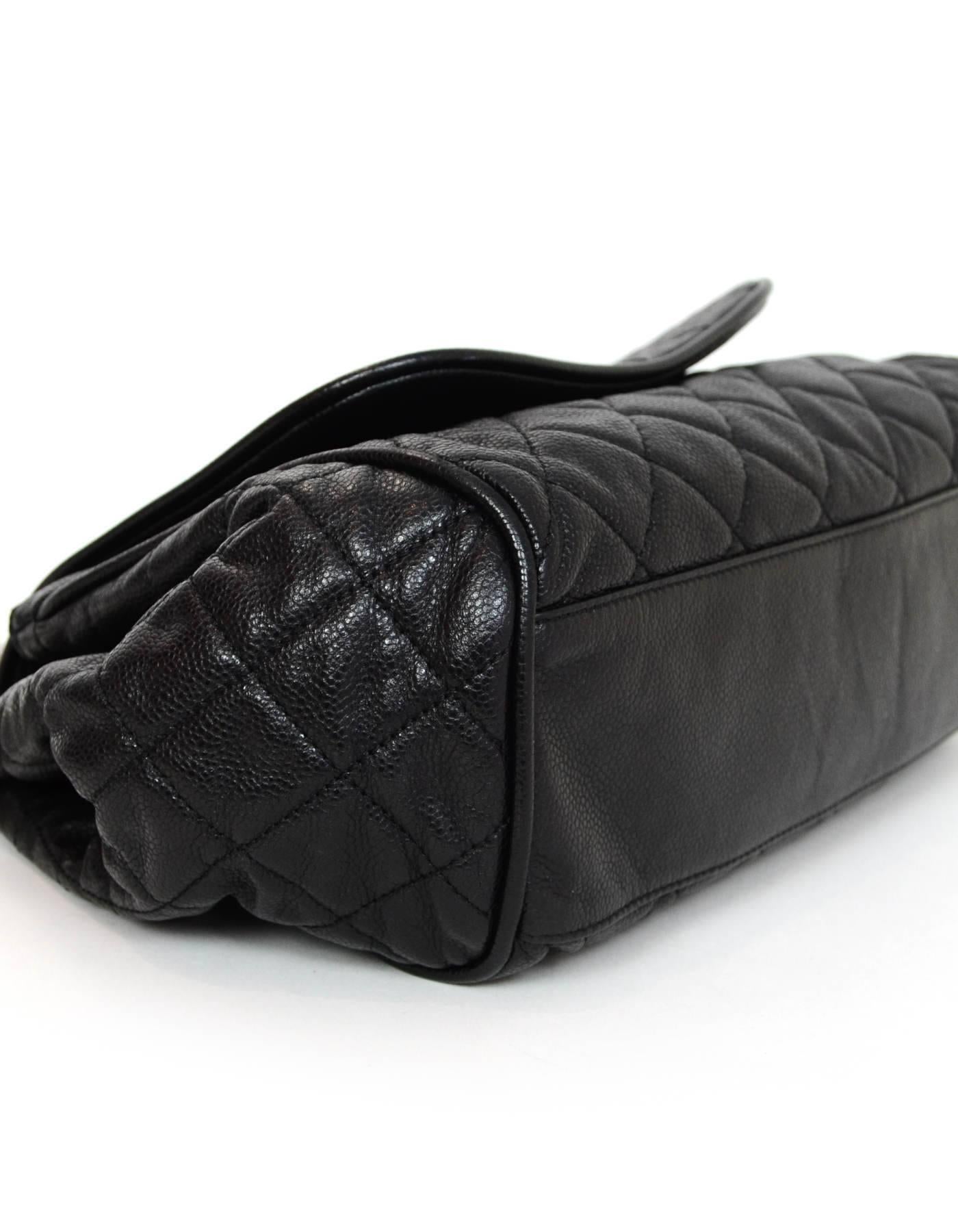 Chanel Black Quilted Caviar Leather Timeless CC Accordion Flap Bag In Good Condition In New York, NY