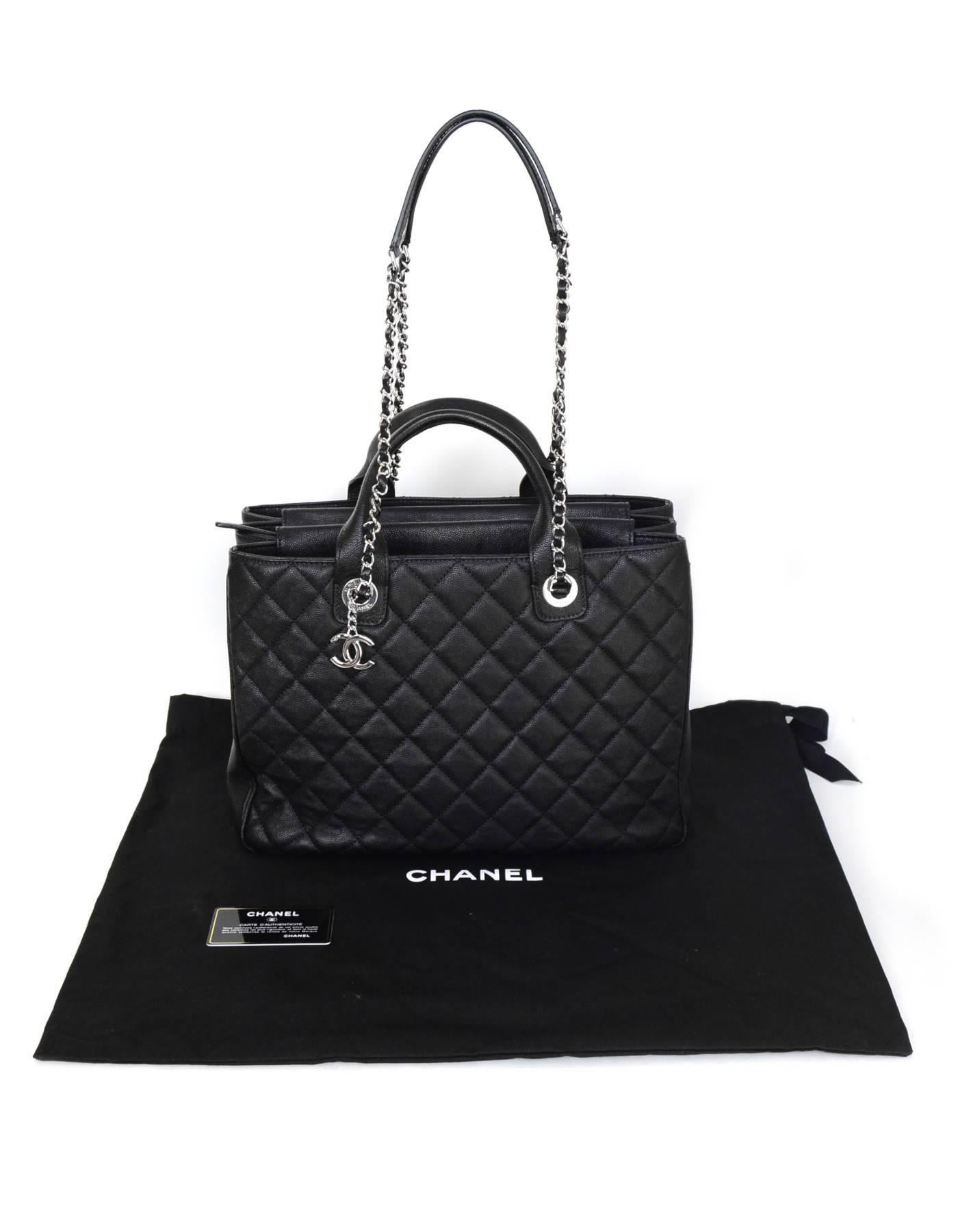 Chanel 2018 Black Quilted Caviar Shopping Satchel Bag with DB 5