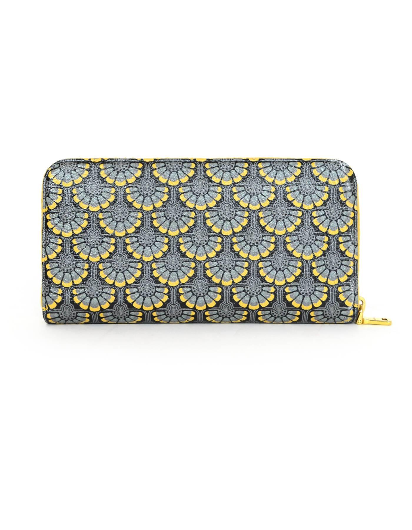 Gray Miu Miu Blue & Yellow Floral Zip Wallet with Box