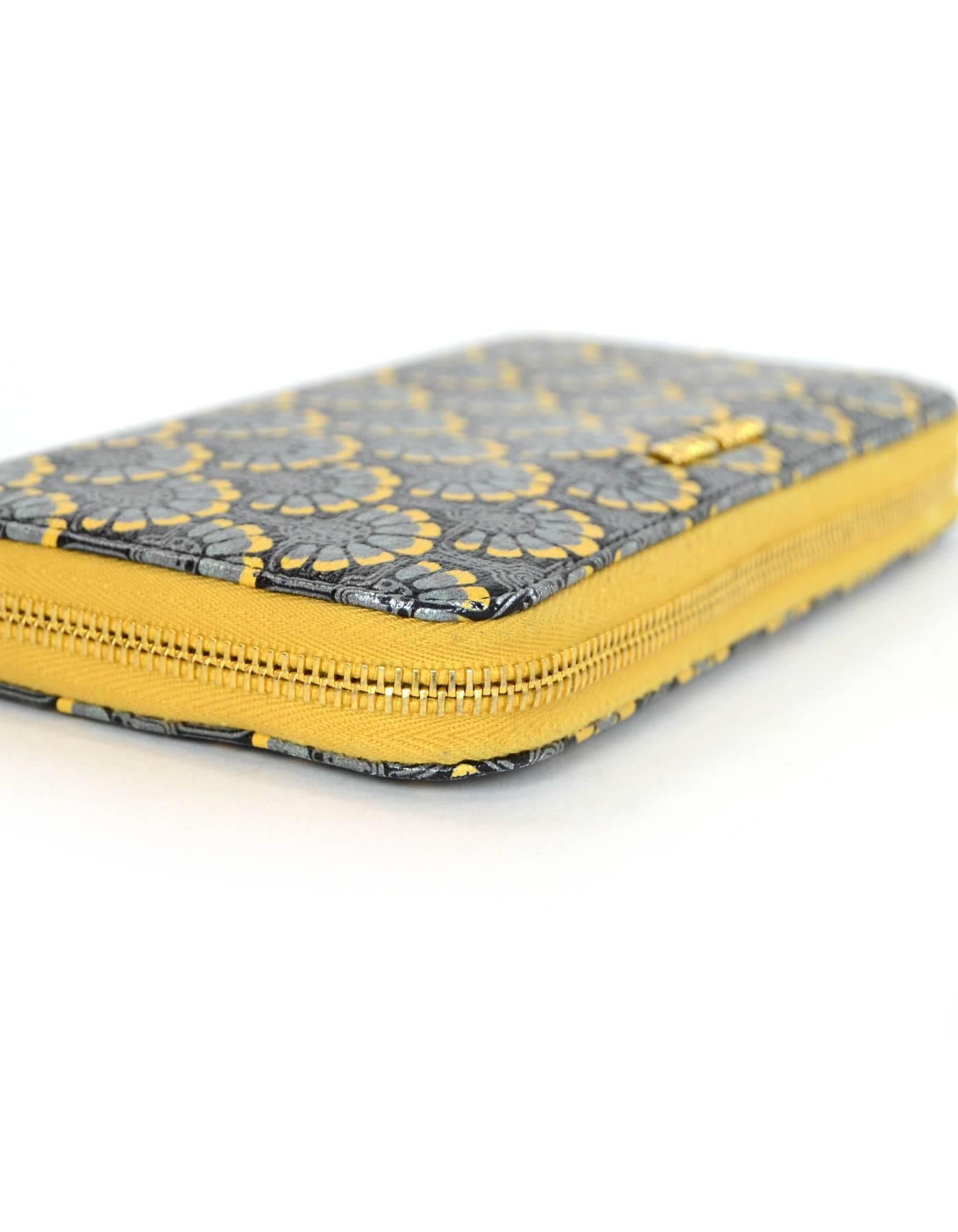 Miu Miu Blue & Yellow Floral Zip Wallet with Box In Excellent Condition In New York, NY