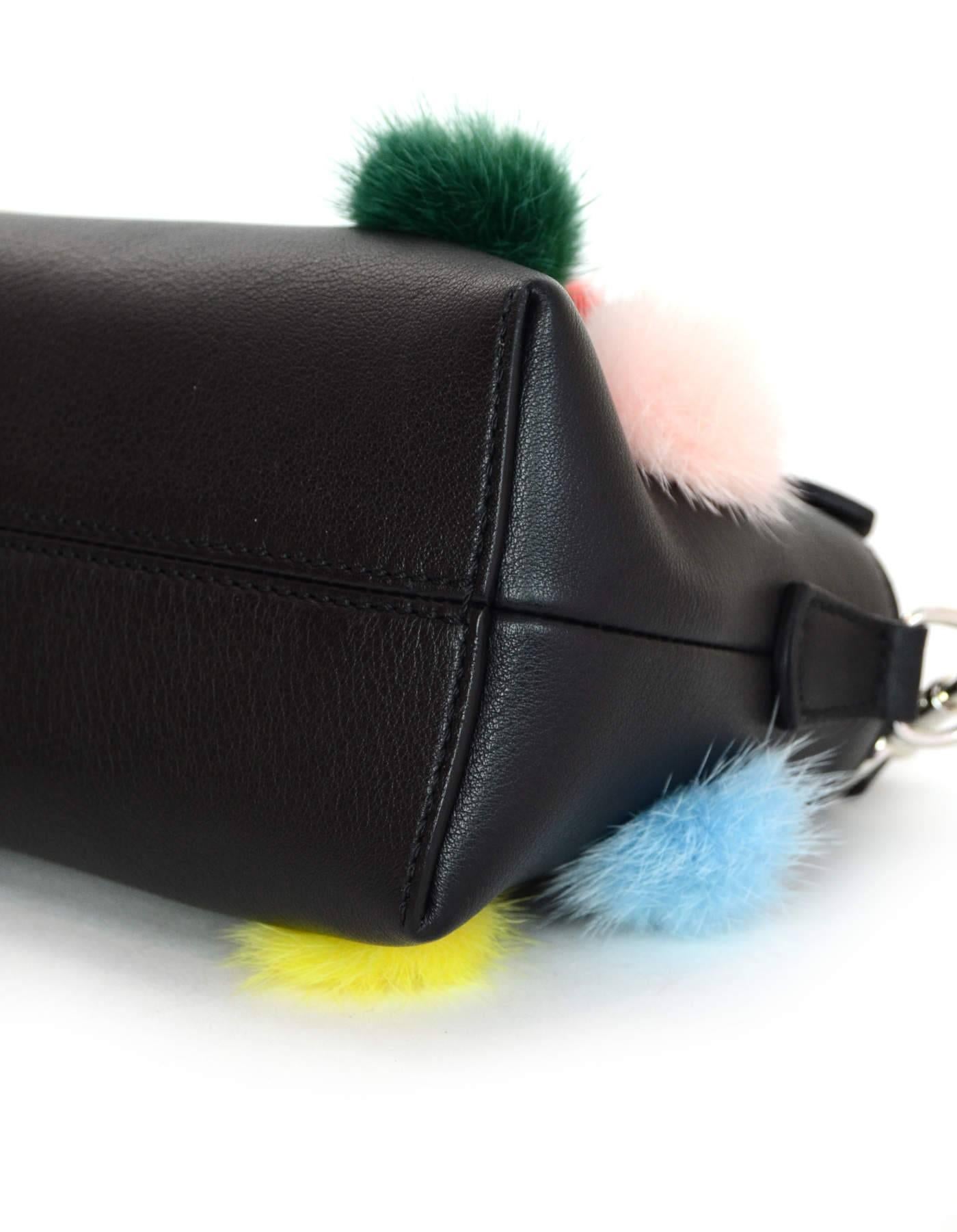 Fendi Black Leather & Mink Pom Pom Mini By The Way Crossbody Bag with Dust Bag 2