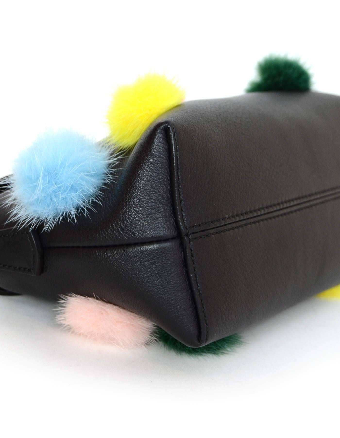 Fendi Black Leather & Mink Pom Pom Mini By The Way Crossbody Bag with Dust Bag 1