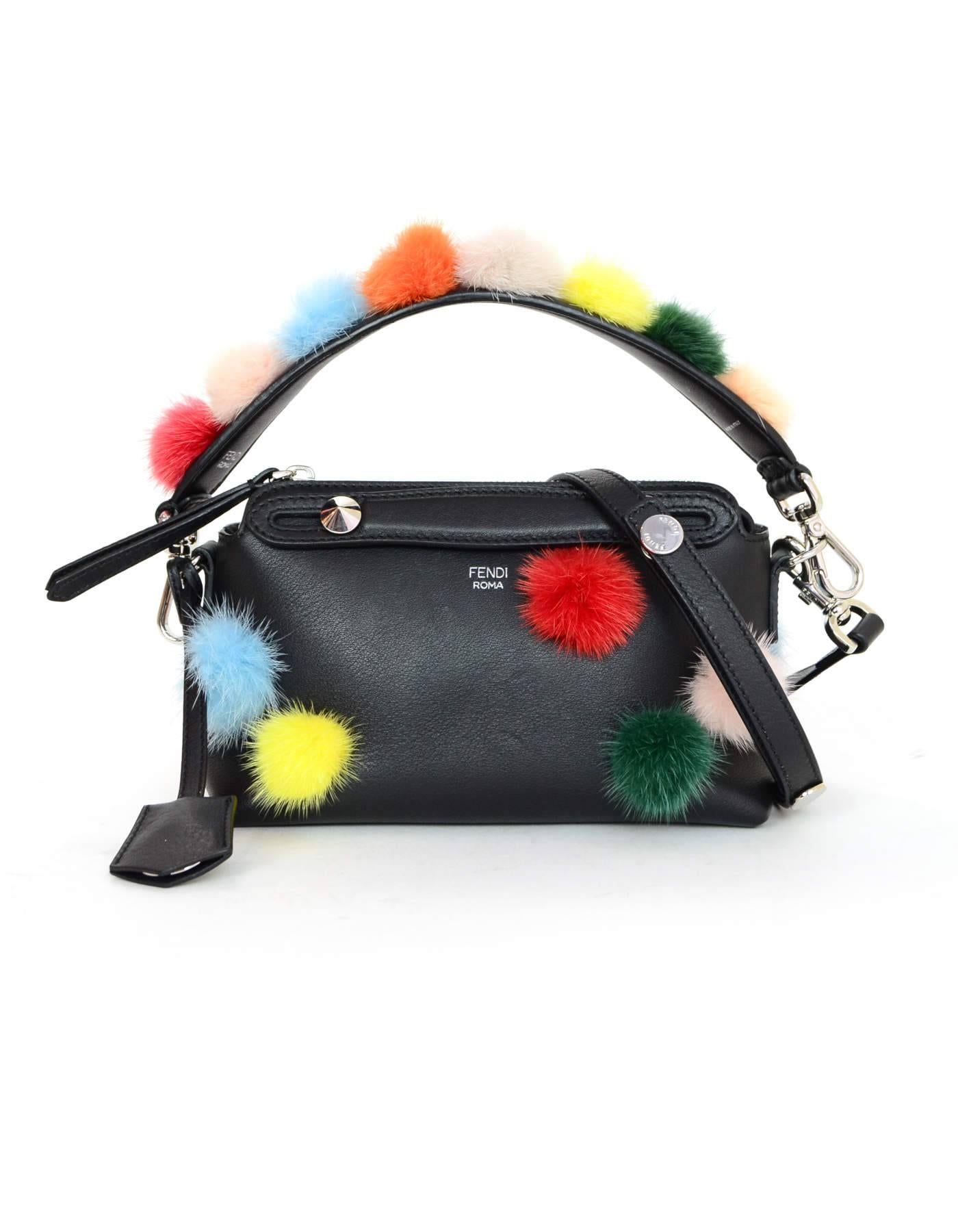 Fendi Black Leather & Mink Pom Pom Strap You Bag Strap
Features multi-color mink fur pom poms

Made In: Italy
Color: Black, multi
Hardware: Silvertone
Materials: Leather, mink
Retail Price: $750 + tax
Overall Condition: Excellent pre-owned