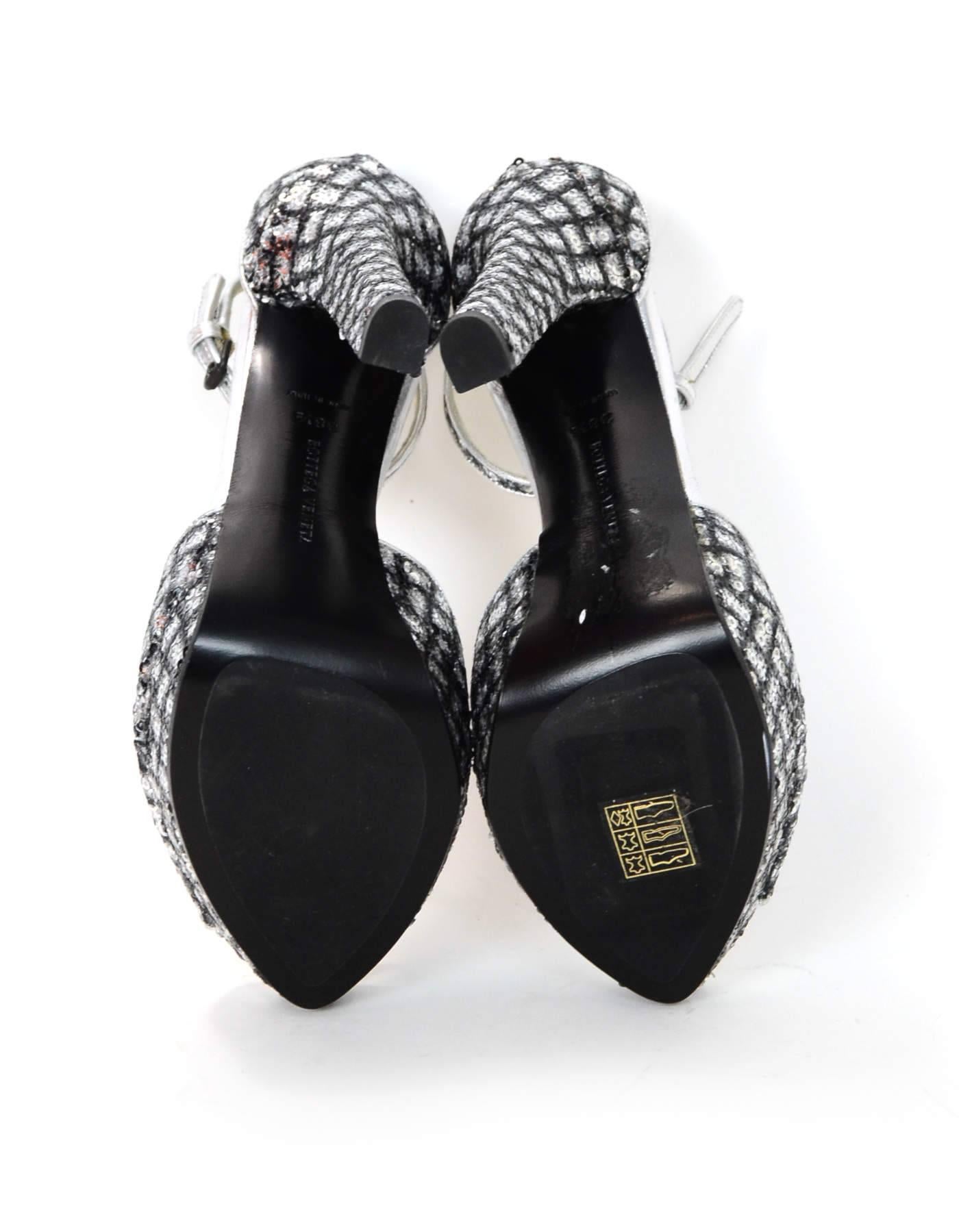 Bottega Veneta Silver Sequin Open-Toe Sandals Sz 38.5 NEW 1