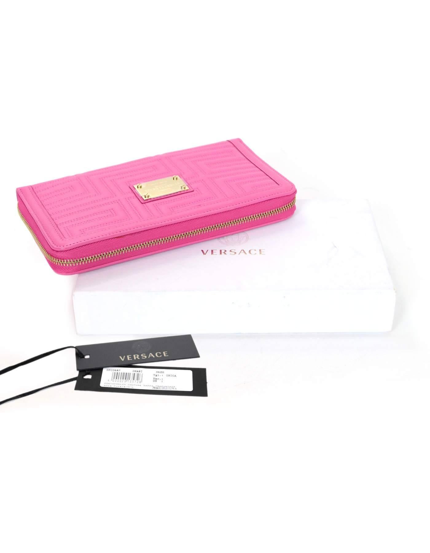 Versace Pink Leather Zip Around XL Wallet NIB  4