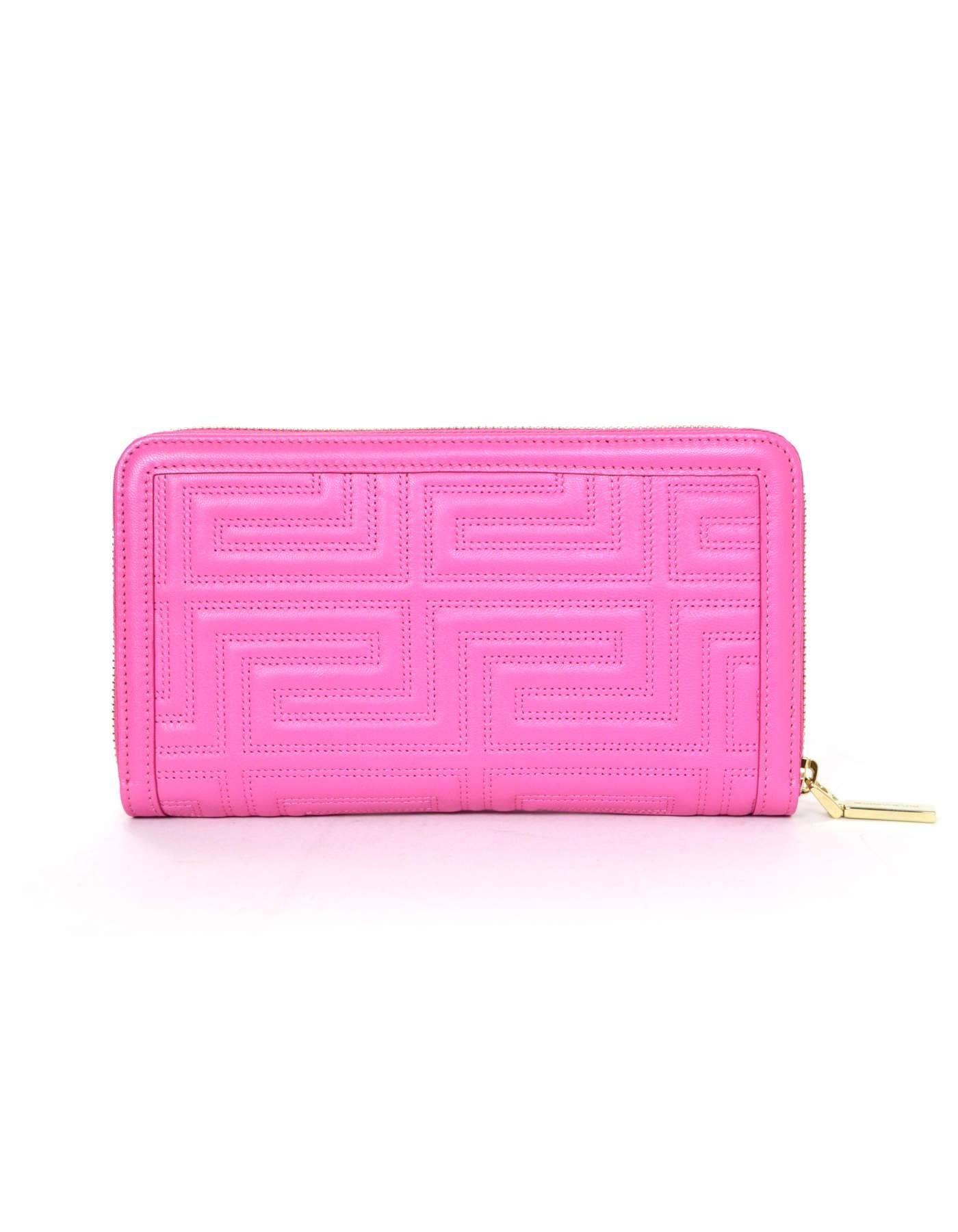 Versace Pink Leather Zip Around XL Wallet NIB  In Excellent Condition In New York, NY