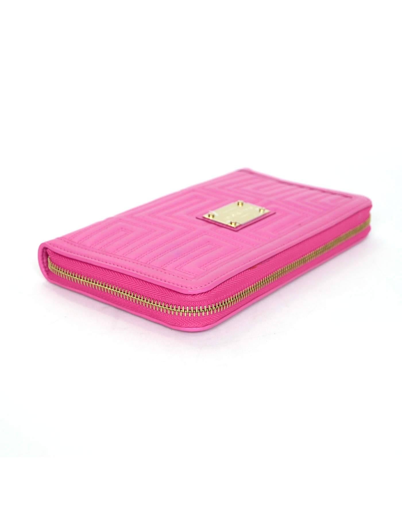 Versace Pink Leather Zip Around XL Wallet NIB  1
