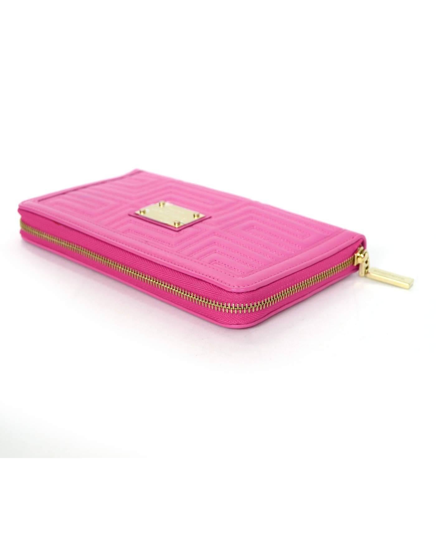 Women's Versace Pink Leather Zip Around XL Wallet NIB 
