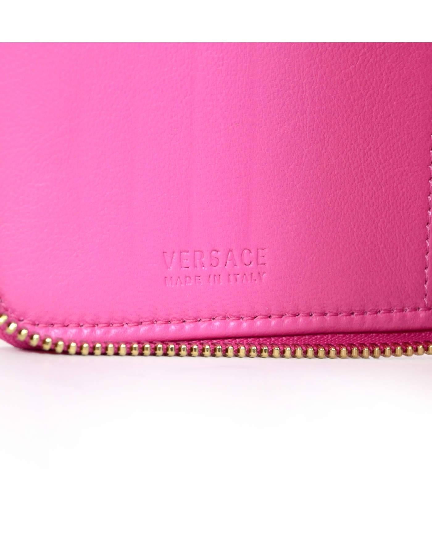 Versace Pink Leather Zip Around XL Wallet NIB  3